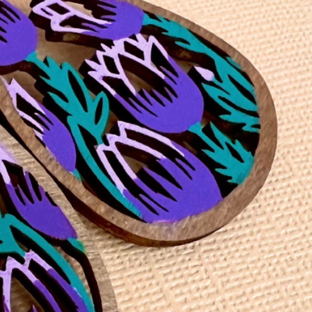 Tulip Earrings, Pretty Handpainted Wooden Flowers