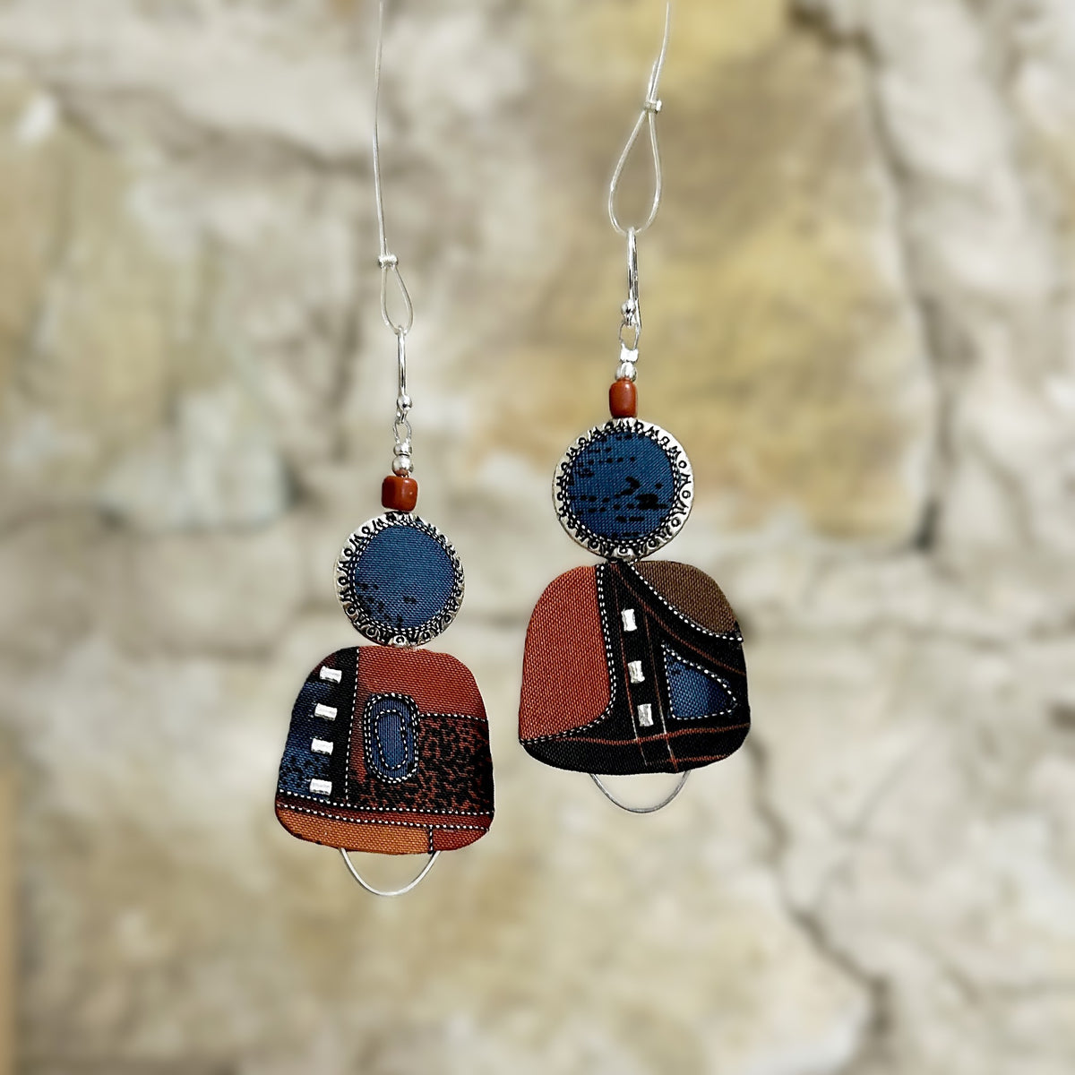 Earrings Asymmetrical Rust Blue Black Silver - EE-191