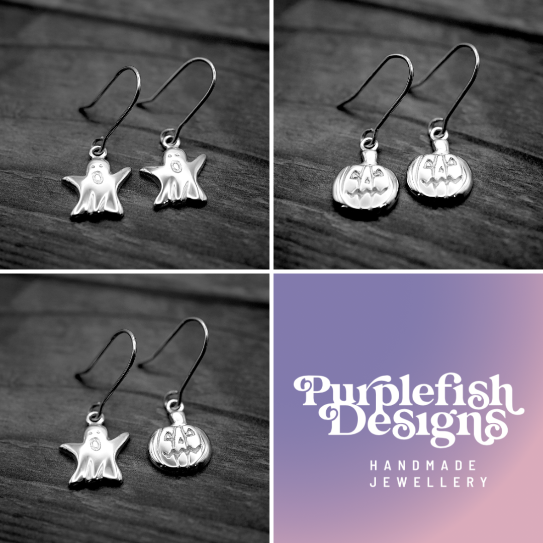 Spooky Earrings - Handmade Sterling Silver Ghost and Pumpkin Earrings
