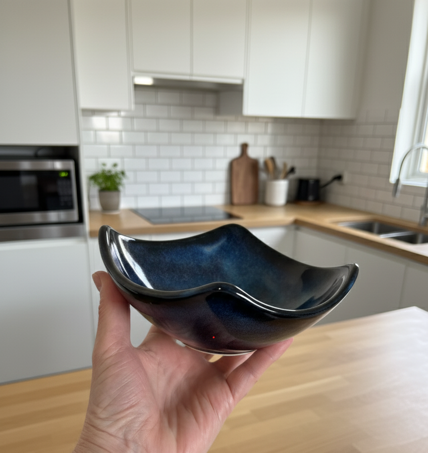 Handmade Ceramic Square cut noodle bowl