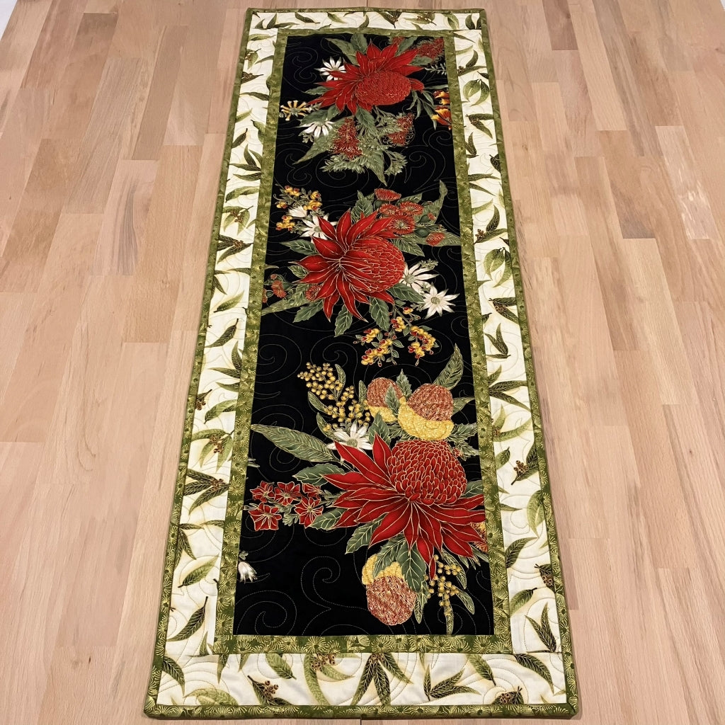 table runner quilted Australian native - waratah