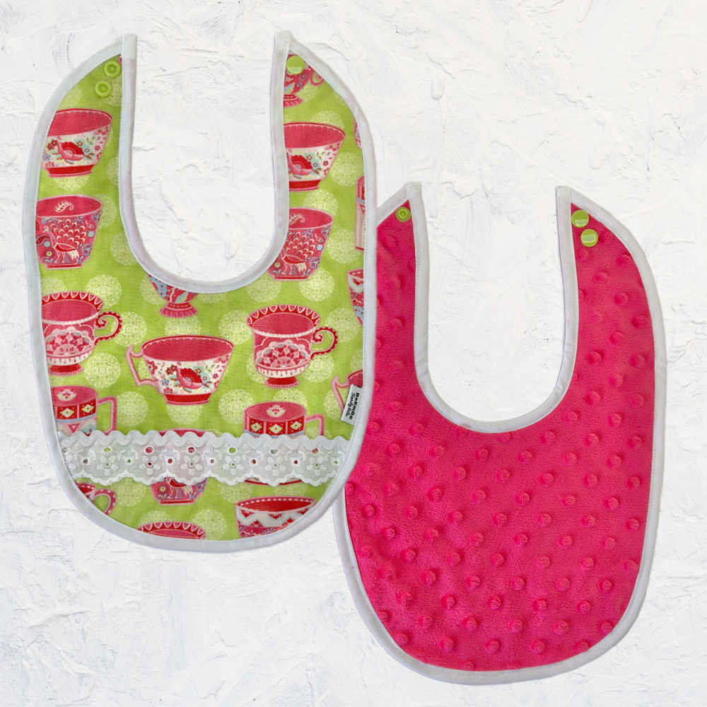 Handmade Baby Bib and Extra Large Burp Cloth Set – Teacup Print