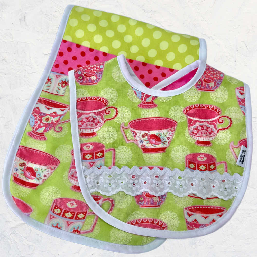 Handmade Baby Bib and Extra Large Burp Cloth Set – Teacup Print