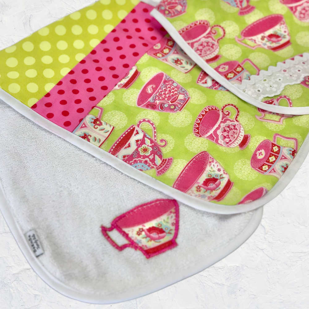 Handmade Baby Bib and Extra Large Burp Cloth Set – Teacup Print