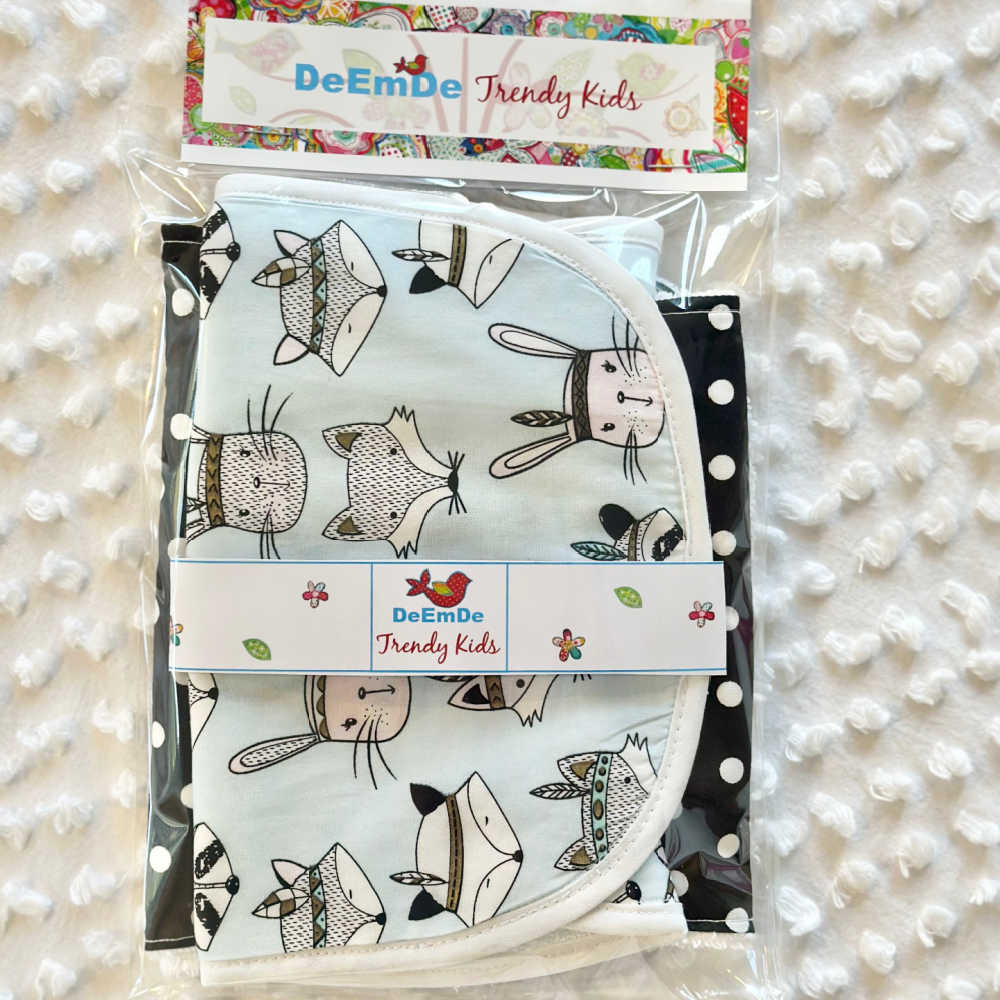 Handmade Large Baby Burp Cloth, Bib Set | Rabbits