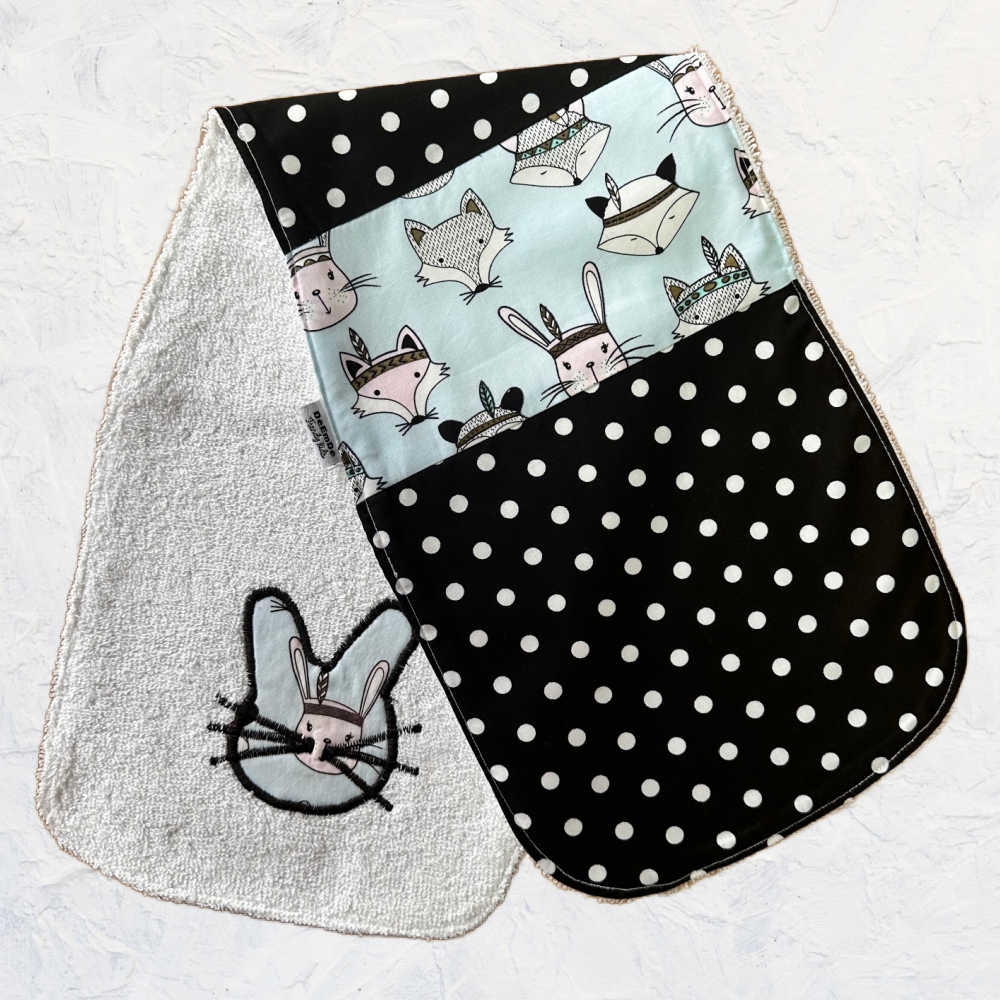Handmade Large Baby Burp Cloth, Bib Set | Rabbits