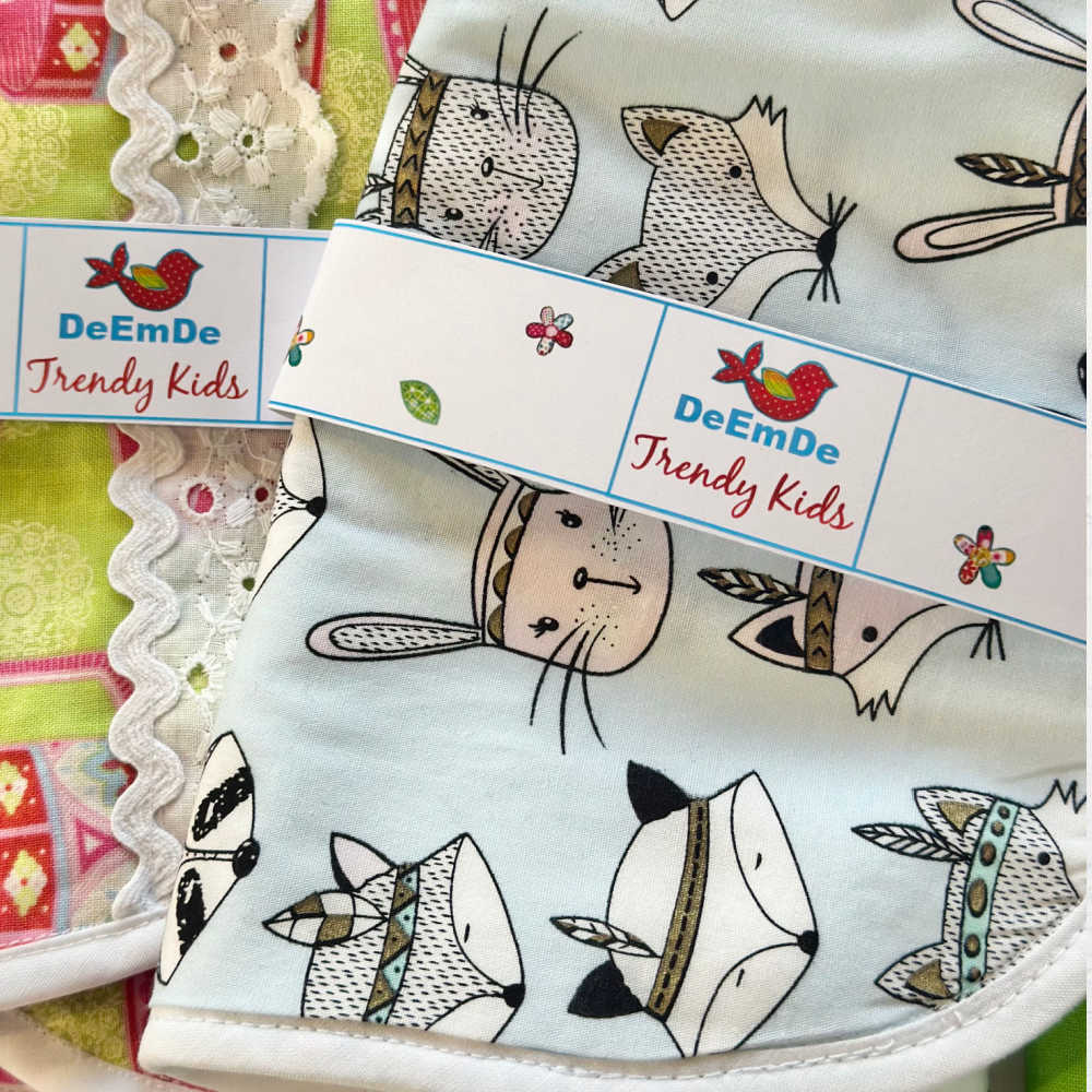 Handmade Large Baby Burp Cloth, Bib Set | Rabbits