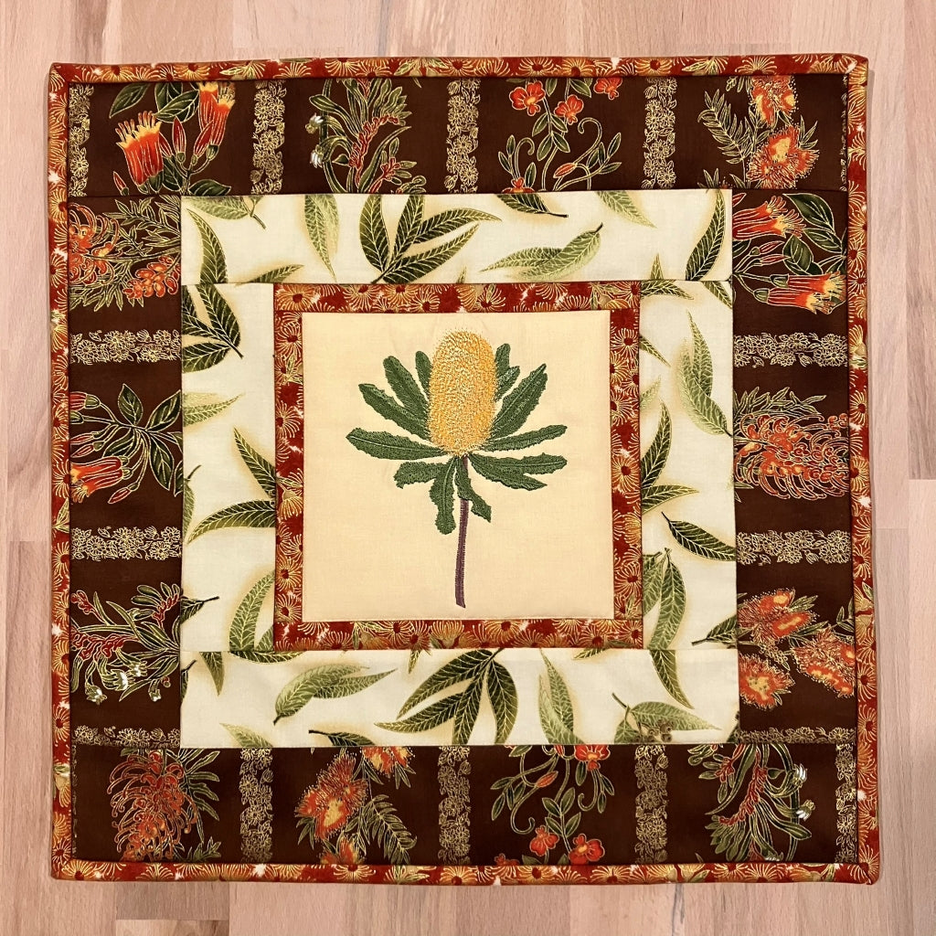 handmade Australian native quilted - banksia (yellow)