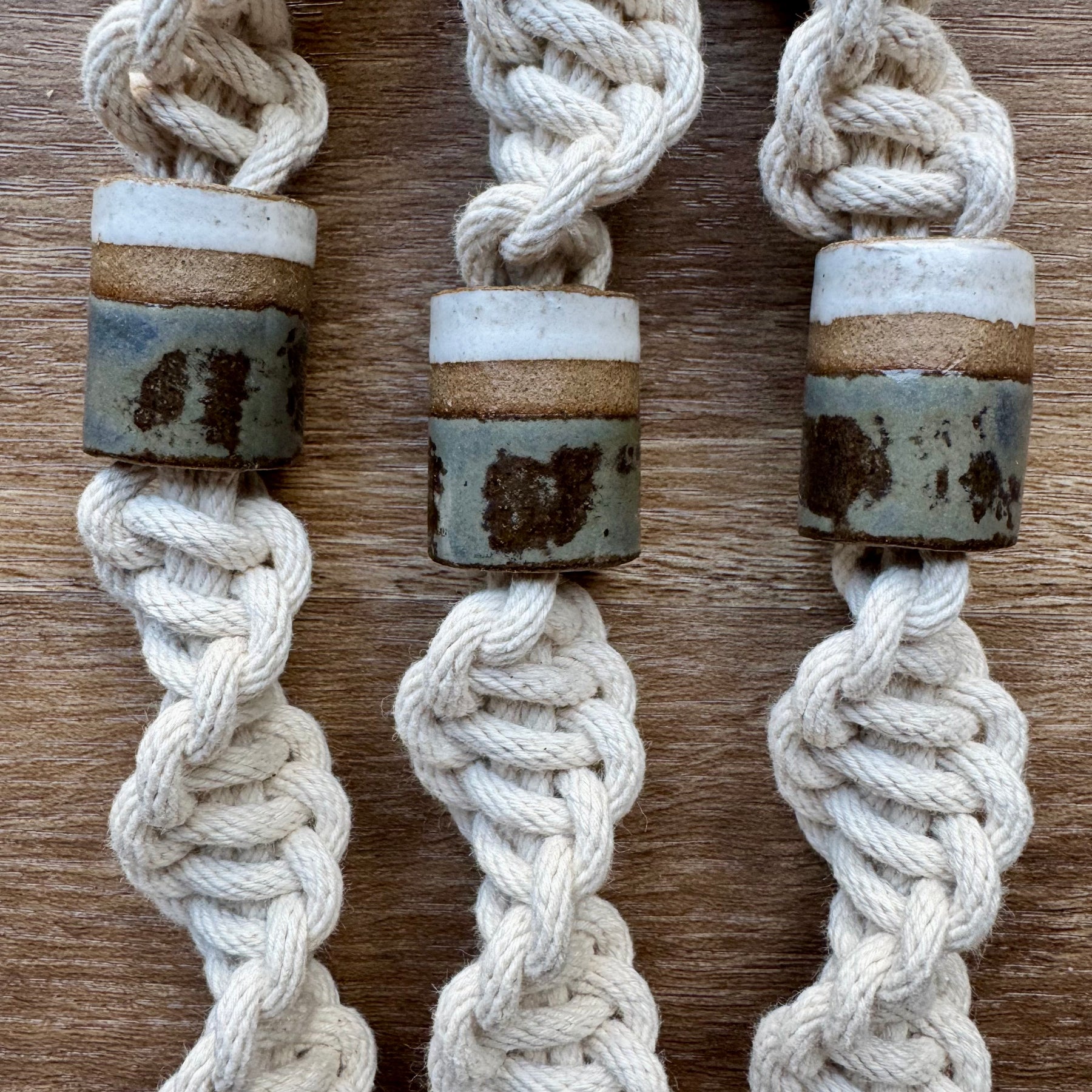 Macrame hanging planter with hand made beads
