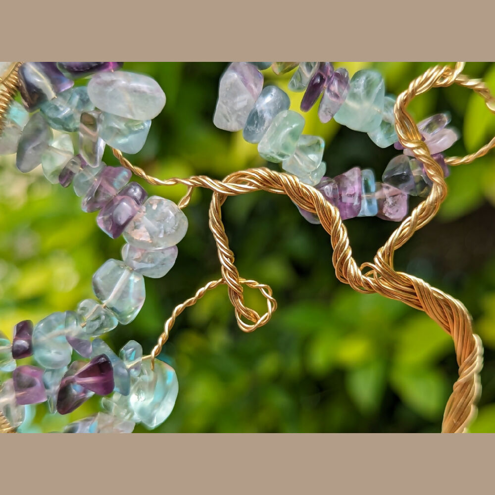 Tree of life suncatcher ~ serenity ~ rainbow fluorite gemstones ~