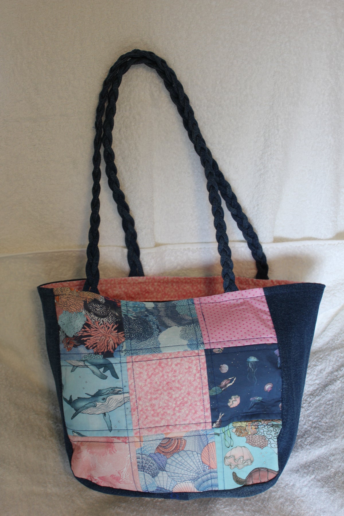 'UNDER THE SEA´ TOTE BAG - DARK BLUE DENIM - PLAITED HANDLES