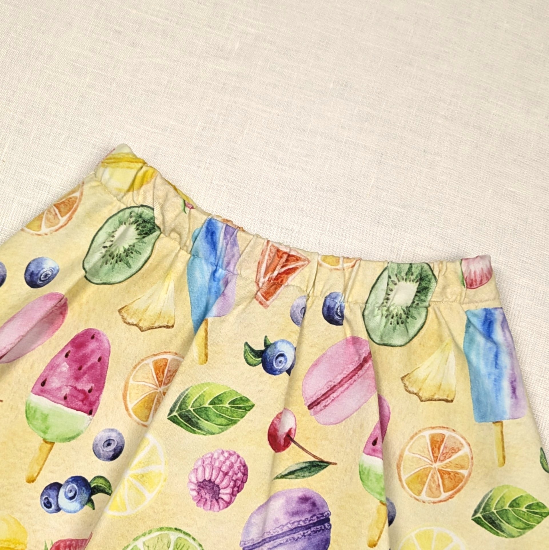 Handmade Skirt with shorts for active kids | Summer Fruits Collection | size 2