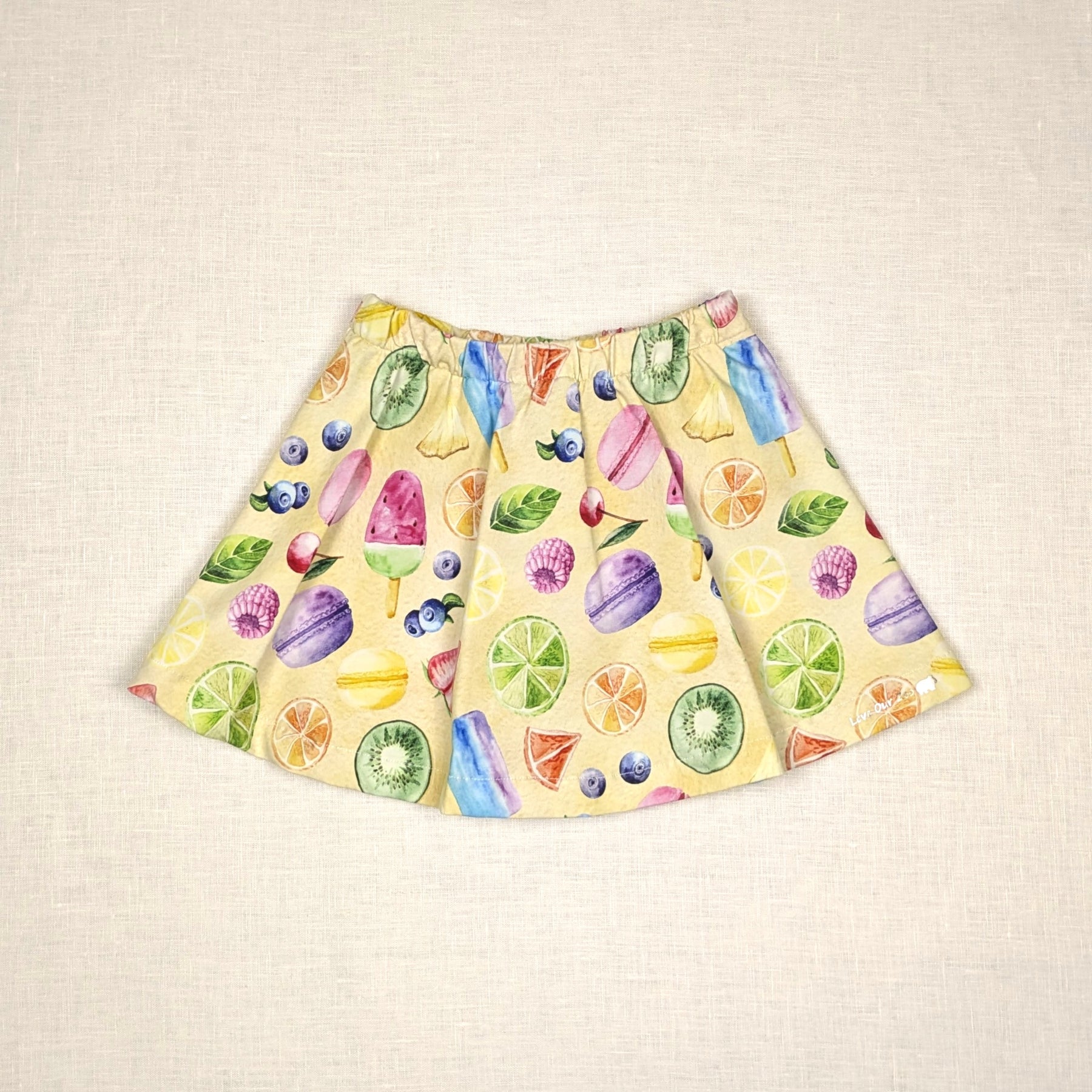 Handmade Skirt with shorts for active kids | Summer Fruits Collection | size 2