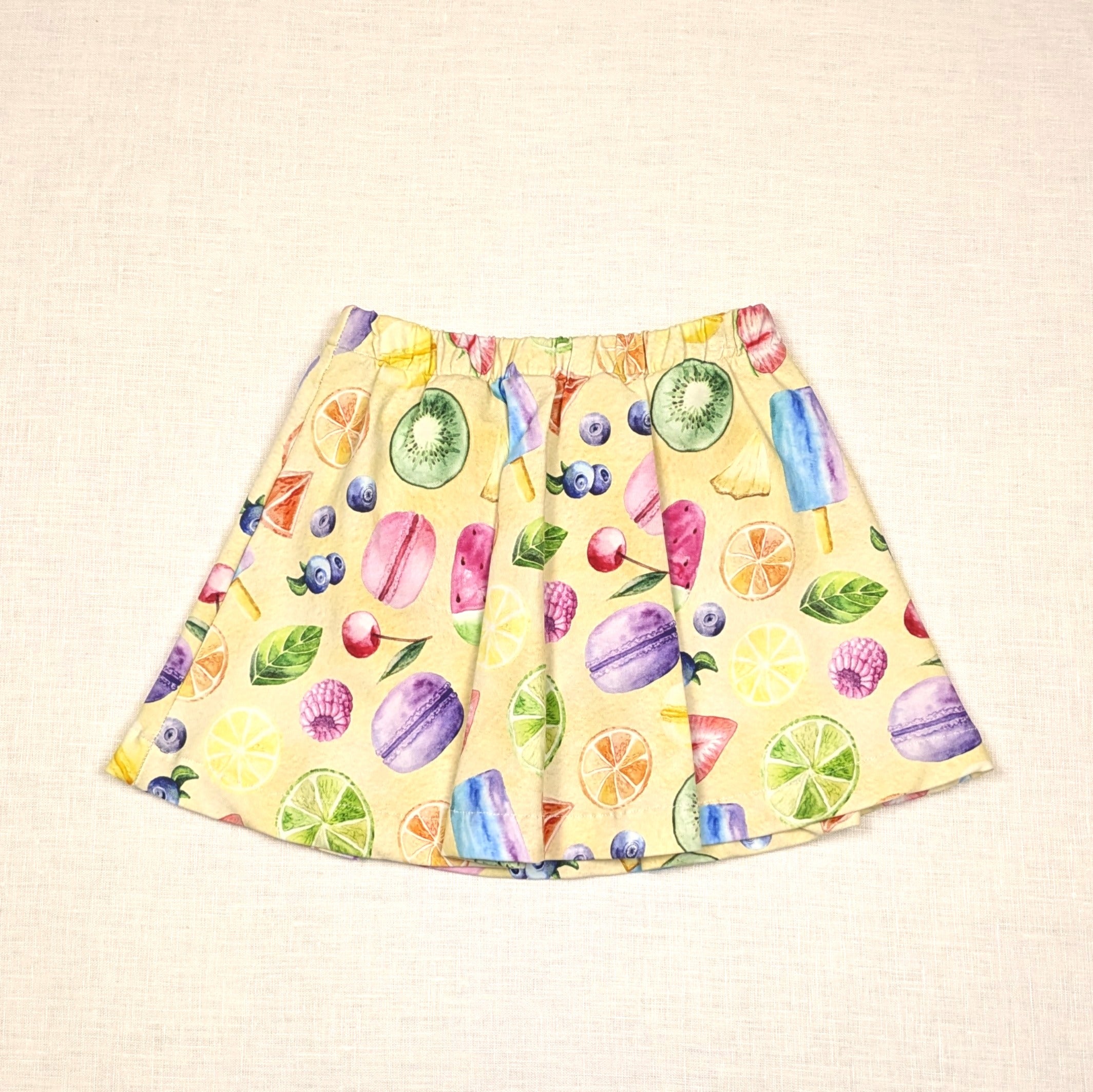 Handmade Skirt with shorts for active kids | Summer Fruits Collection | size 2