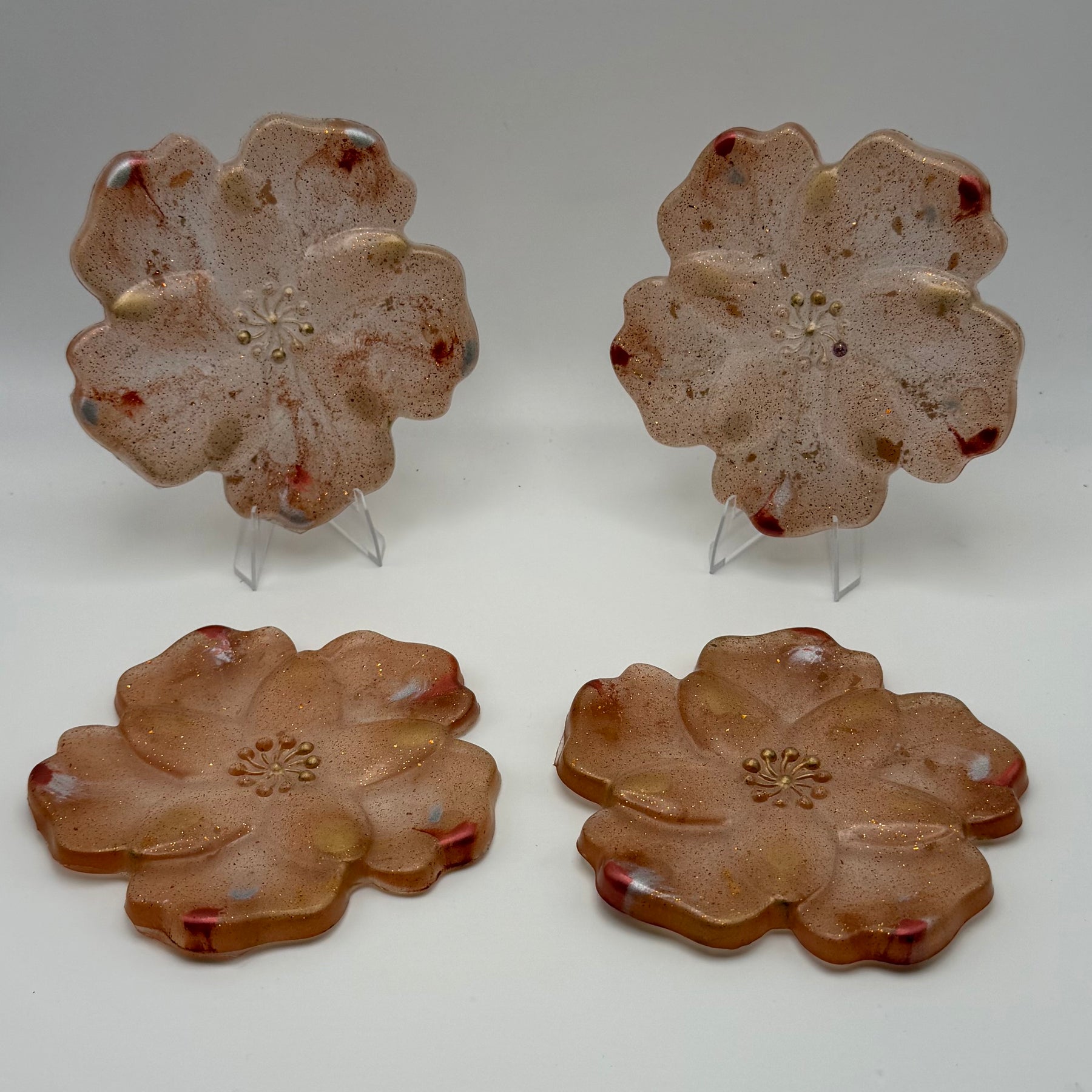 Handcrafted floral pink and gold Resin Coasters - set of 4