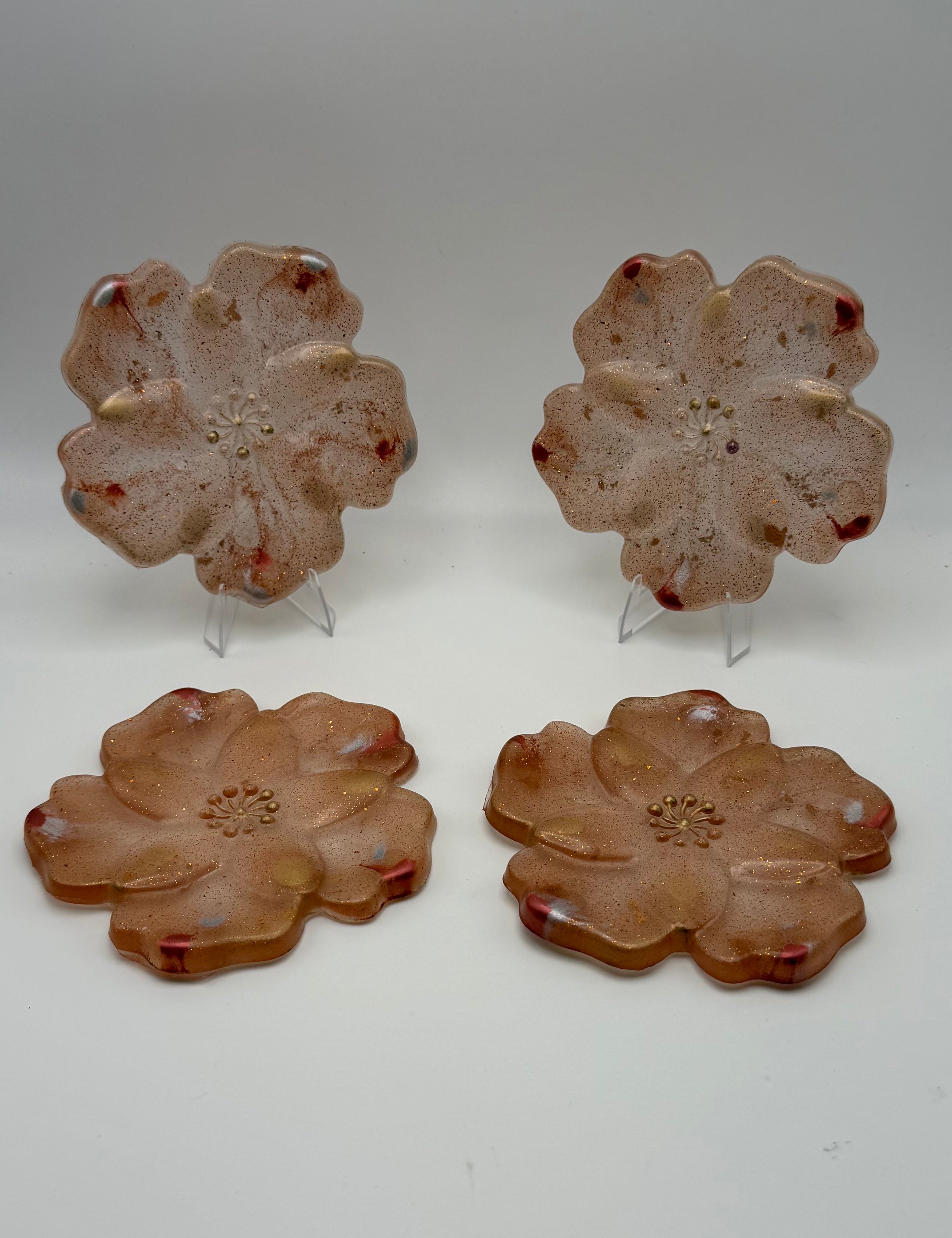 Handcrafted floral pink and gold Resin Coasters - set of 4