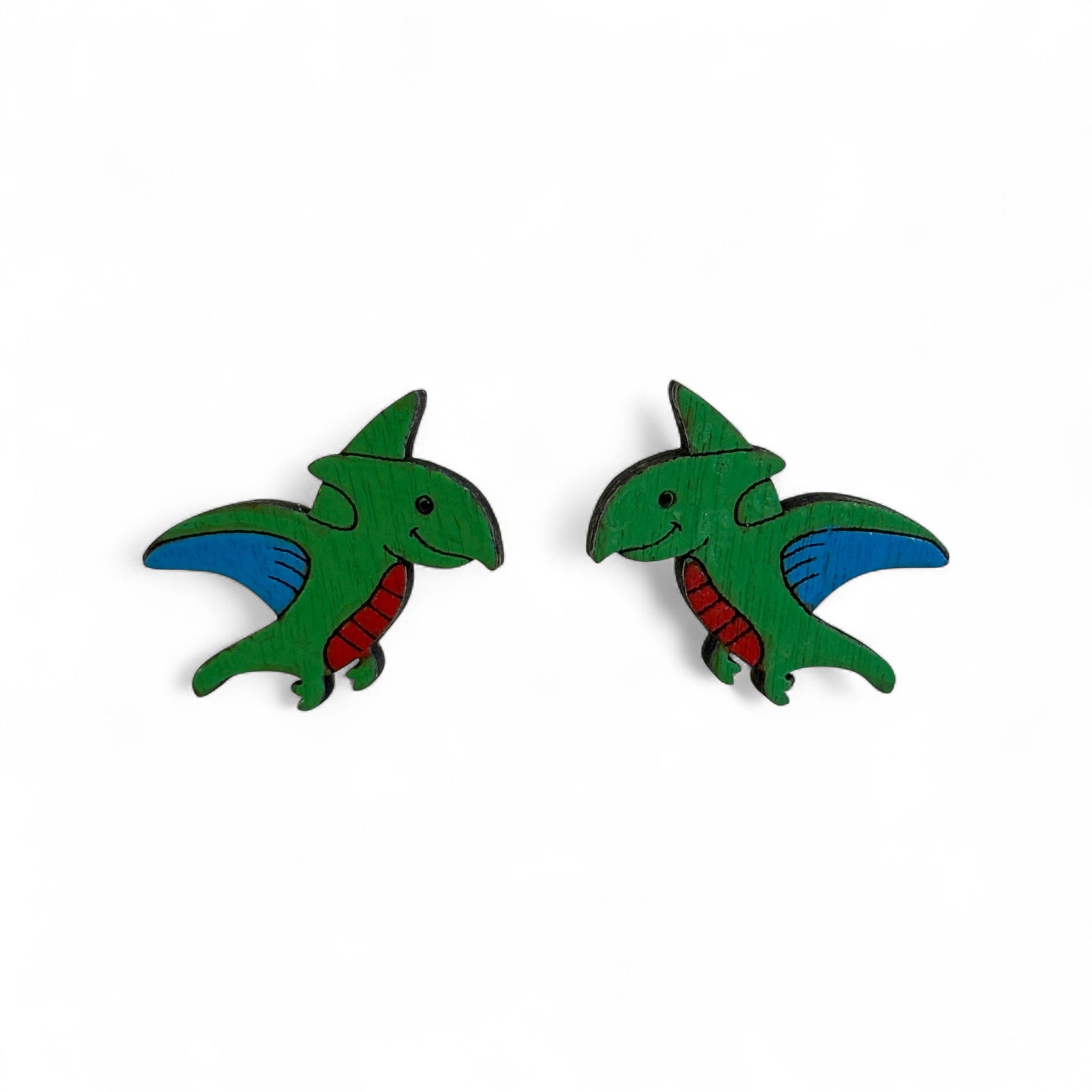 Pterodactyl dinosaur studs - wooden, hand painted earrings