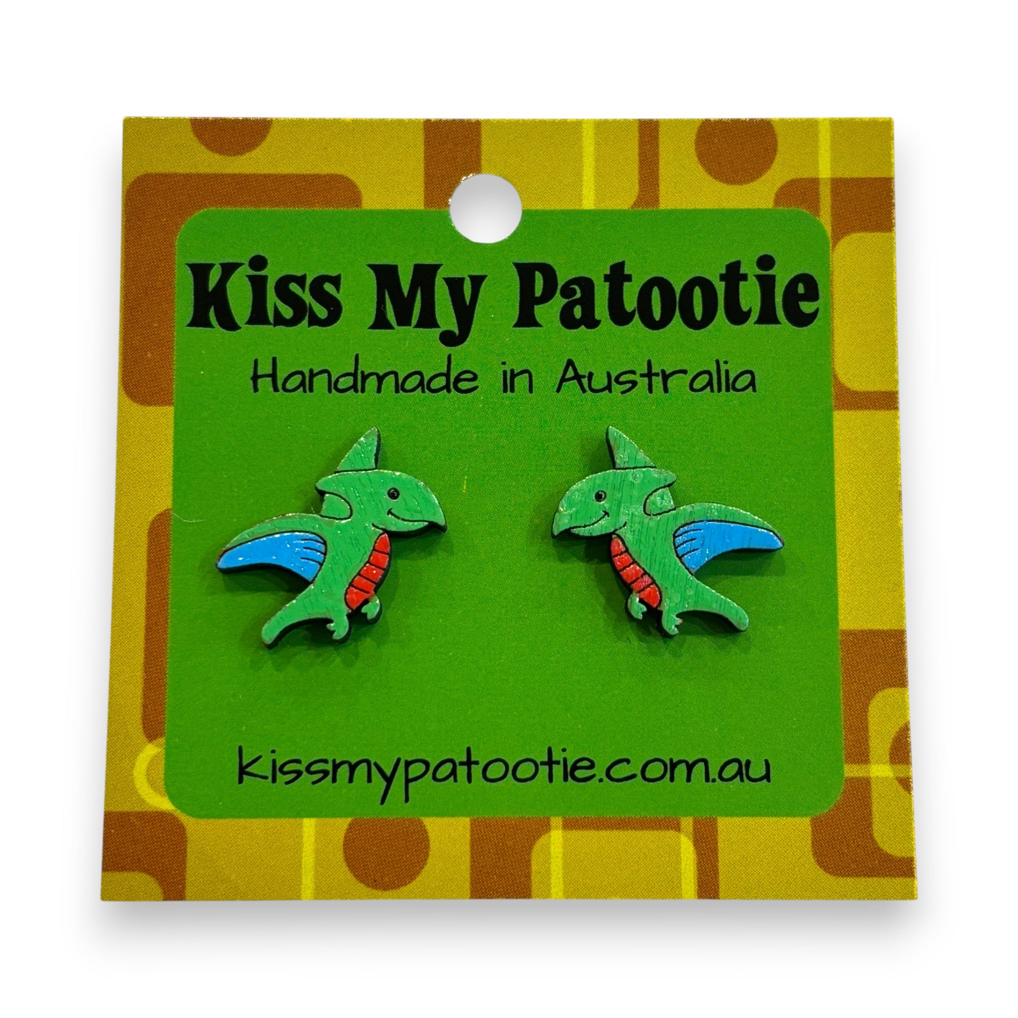 Pterodactyl dinosaur studs - wooden, hand painted earrings