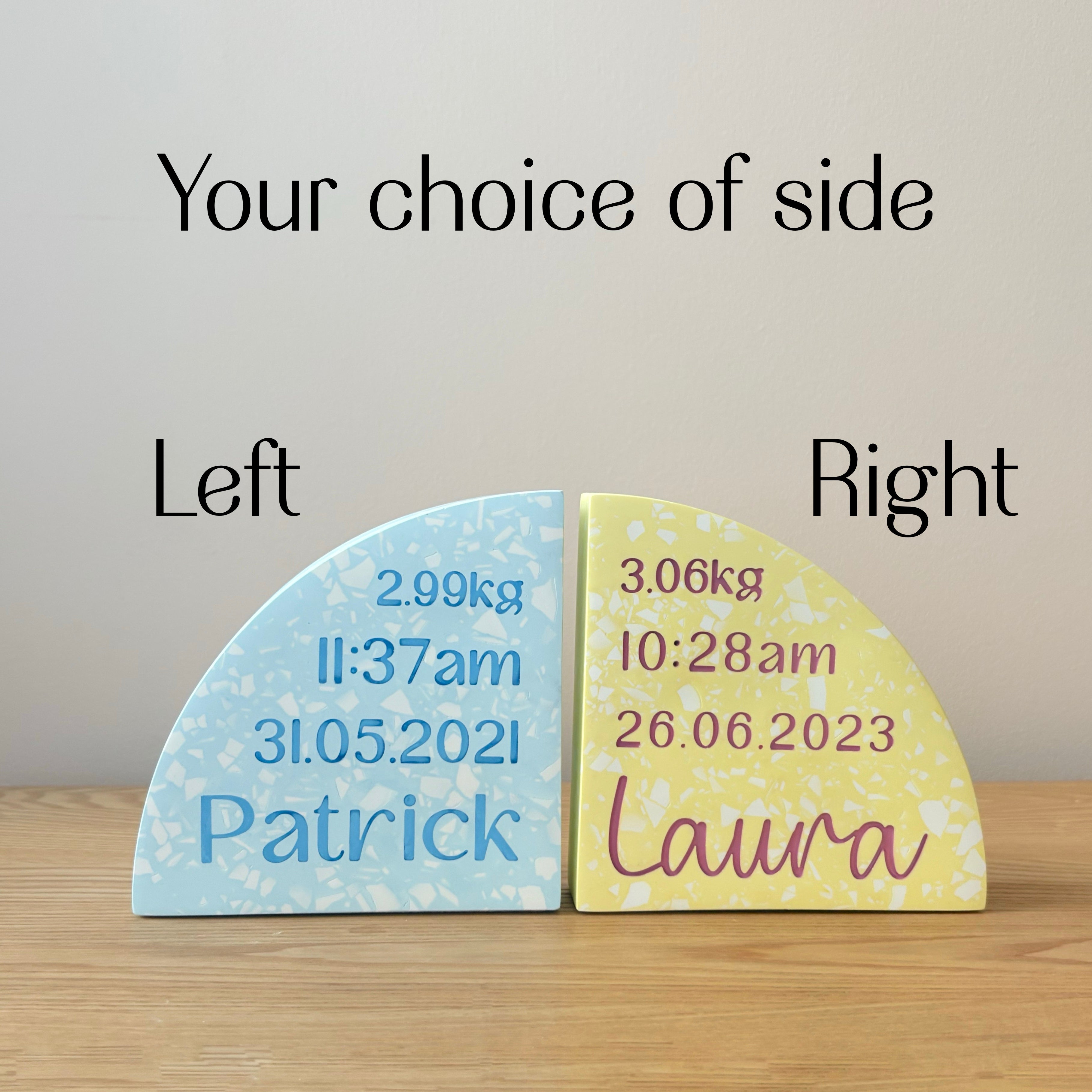 Personalised Birth Details Terrazzo Bookend - Choose your colours