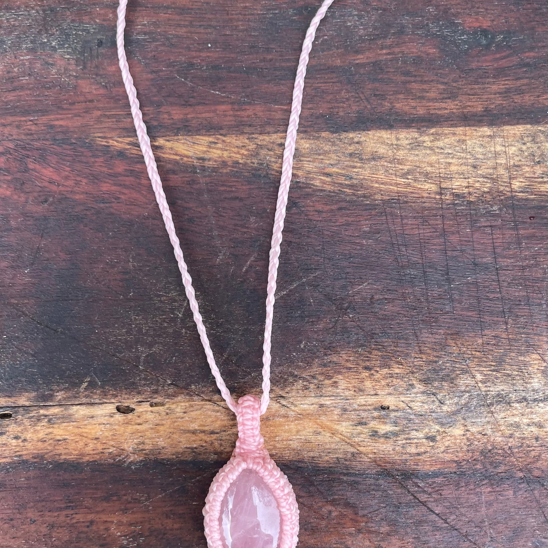 Rose Quartz, Pink gemstone macrame necklace, adjustable