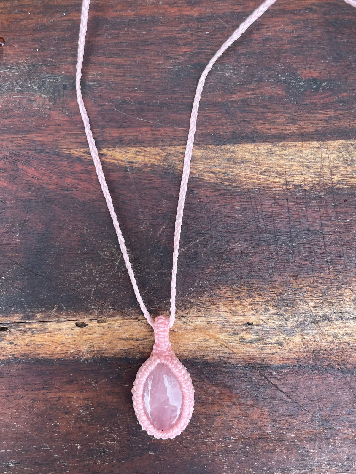 Rose Quartz, Pink gemstone macrame necklace, adjustable