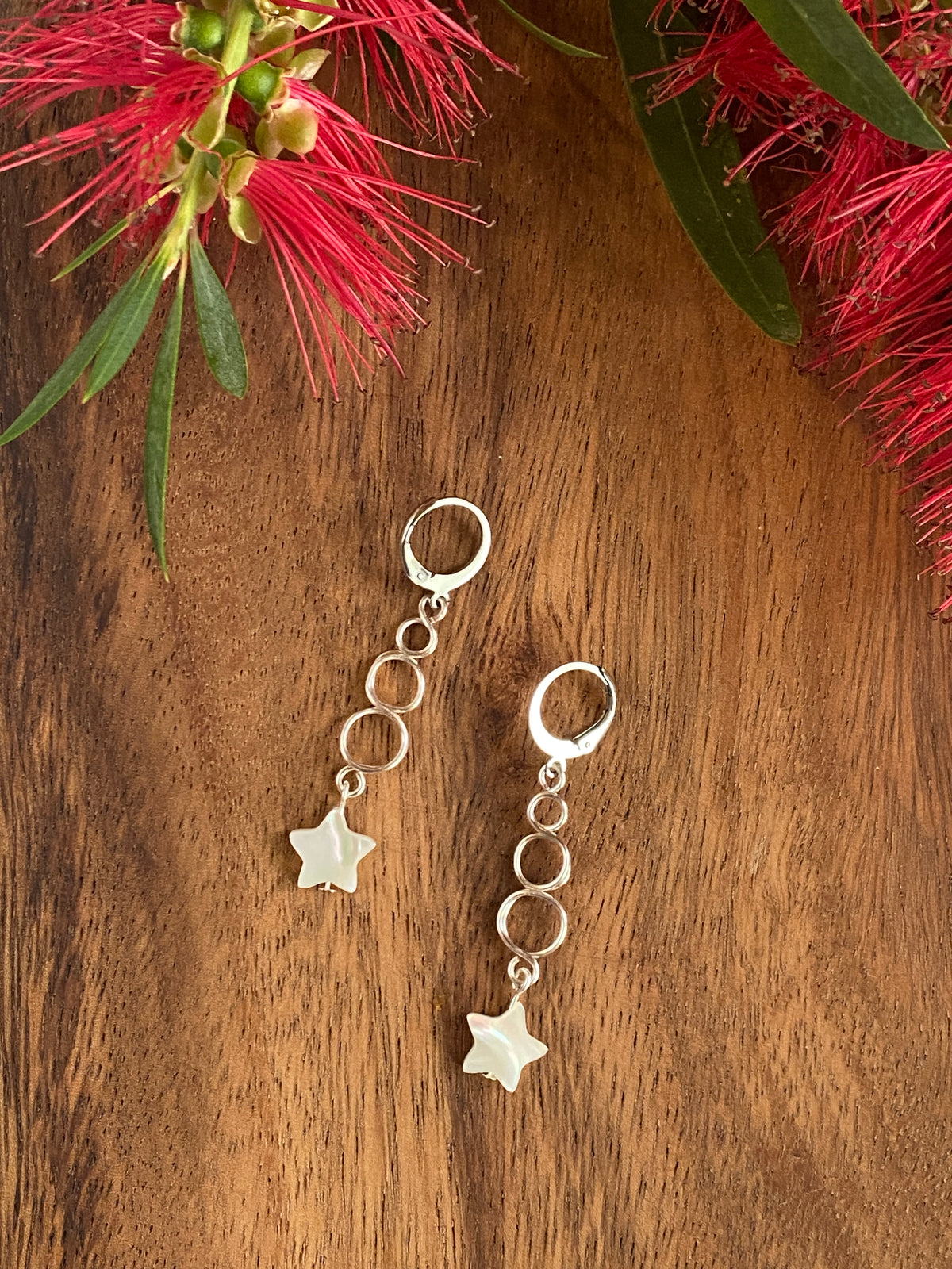 Silver Loop Christmas Star Earrings | Mother of Pearl | Festive Jewellery