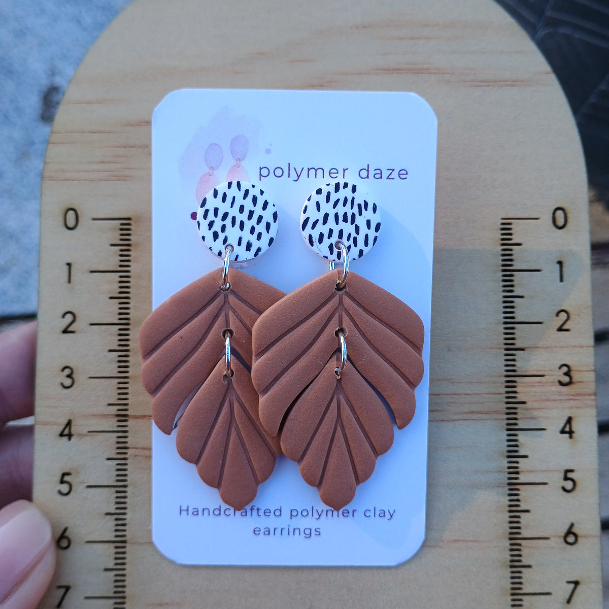 Brown Leaf dangle earrings with painted stud top