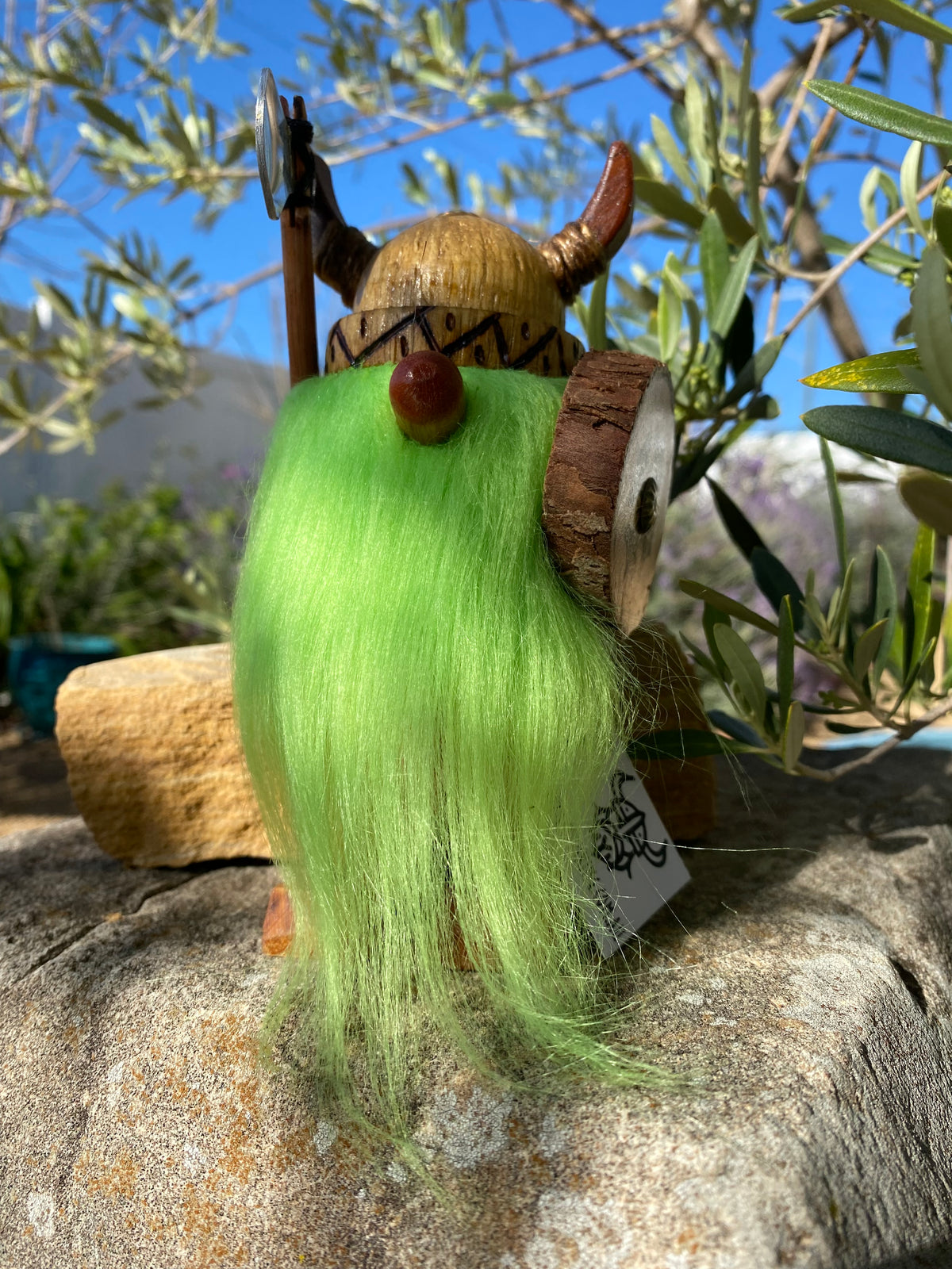 Handmade Wooden Viking Figure with Green Beard – Recycled Australian Timber Decor