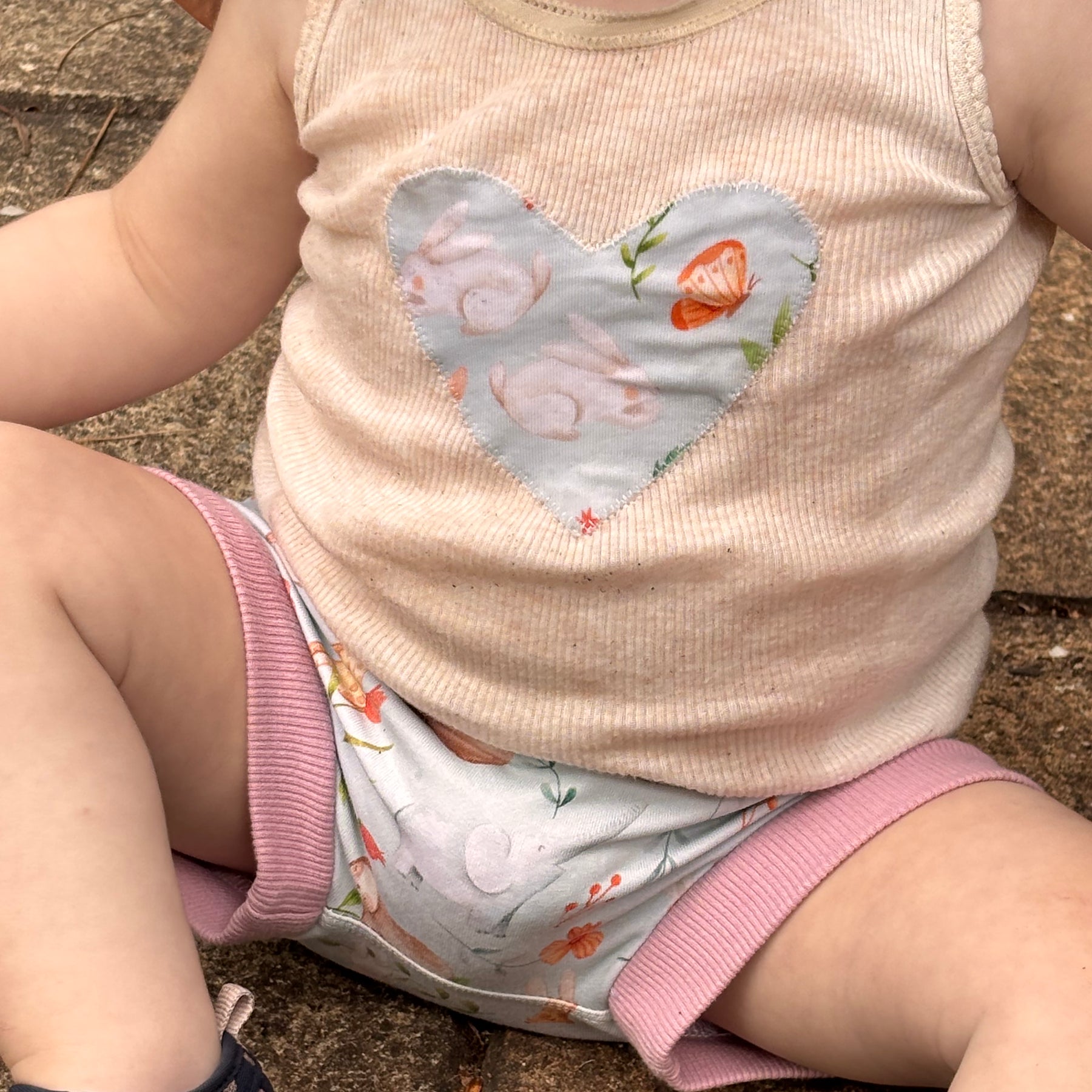 Baby Summer Shorties Set - Pink Blue Floral Bunnies