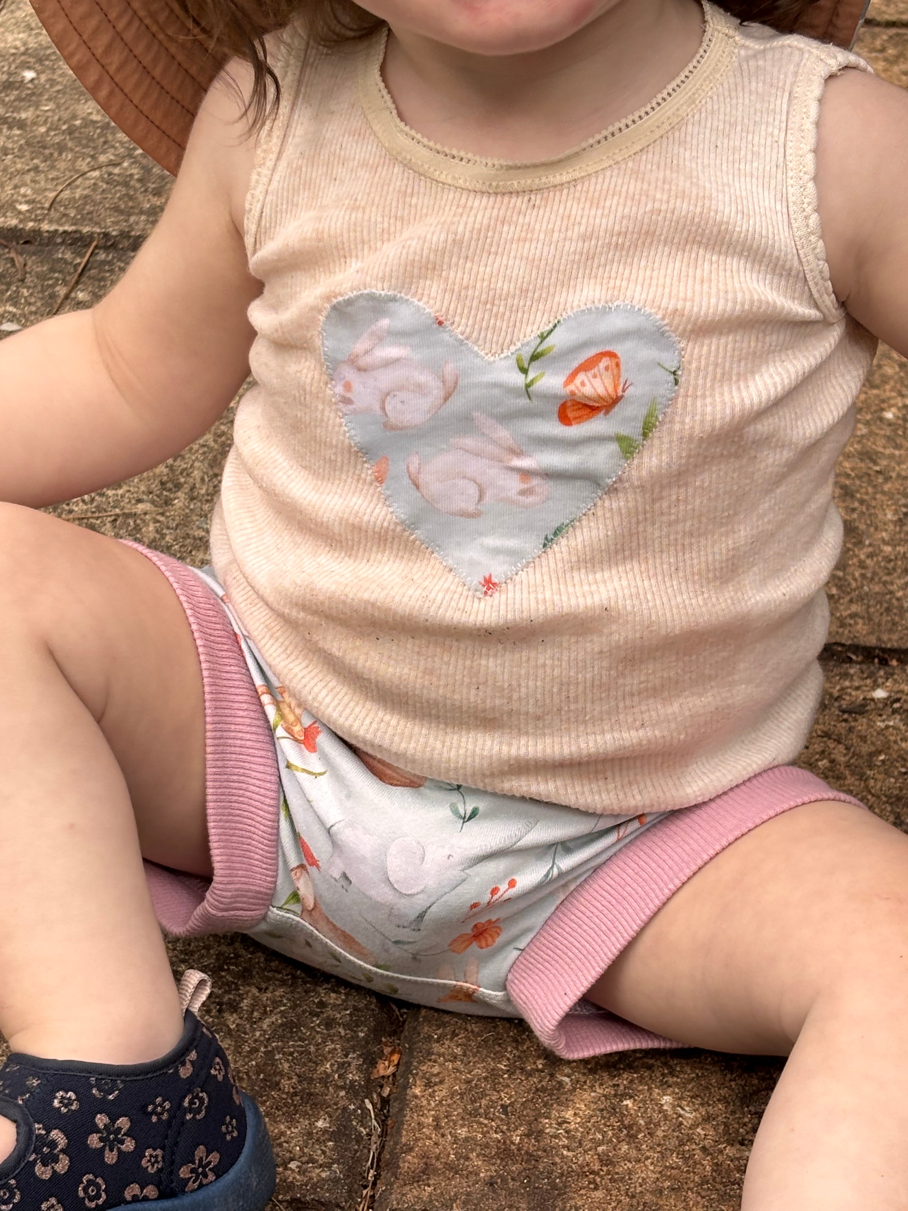 Baby Summer Shorties Set - Pink Blue Floral Bunnies