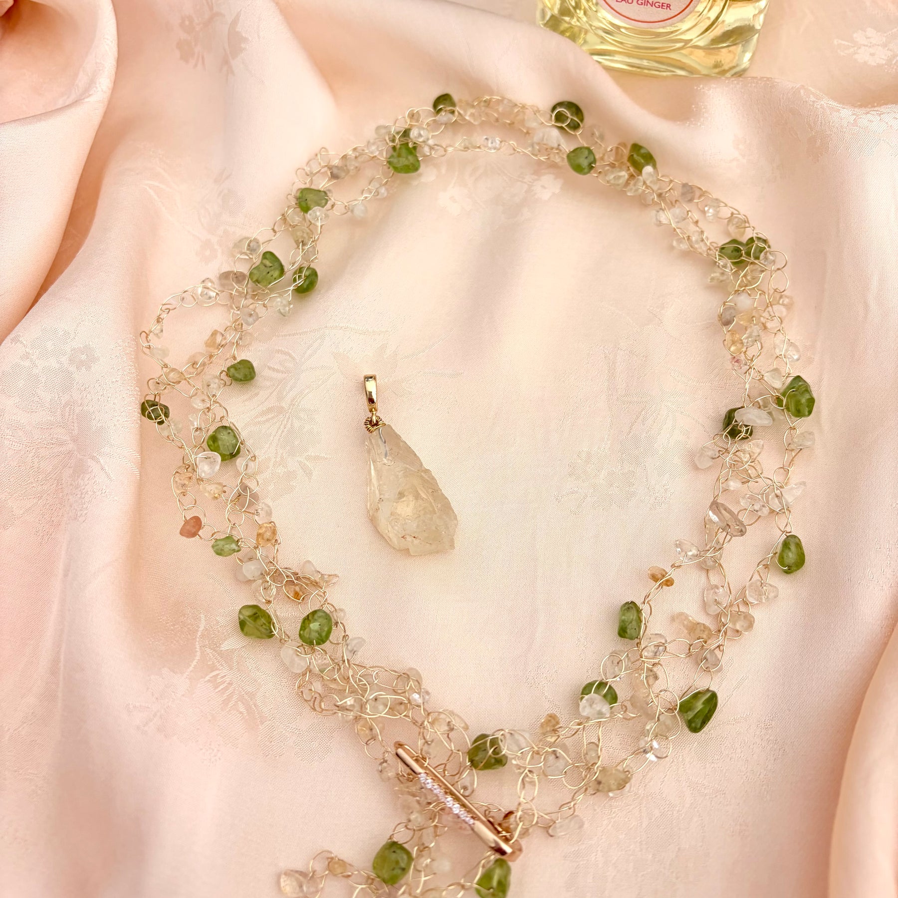 Spring Whisper crafted with natural Citrine and Peridot gemstones Necklace