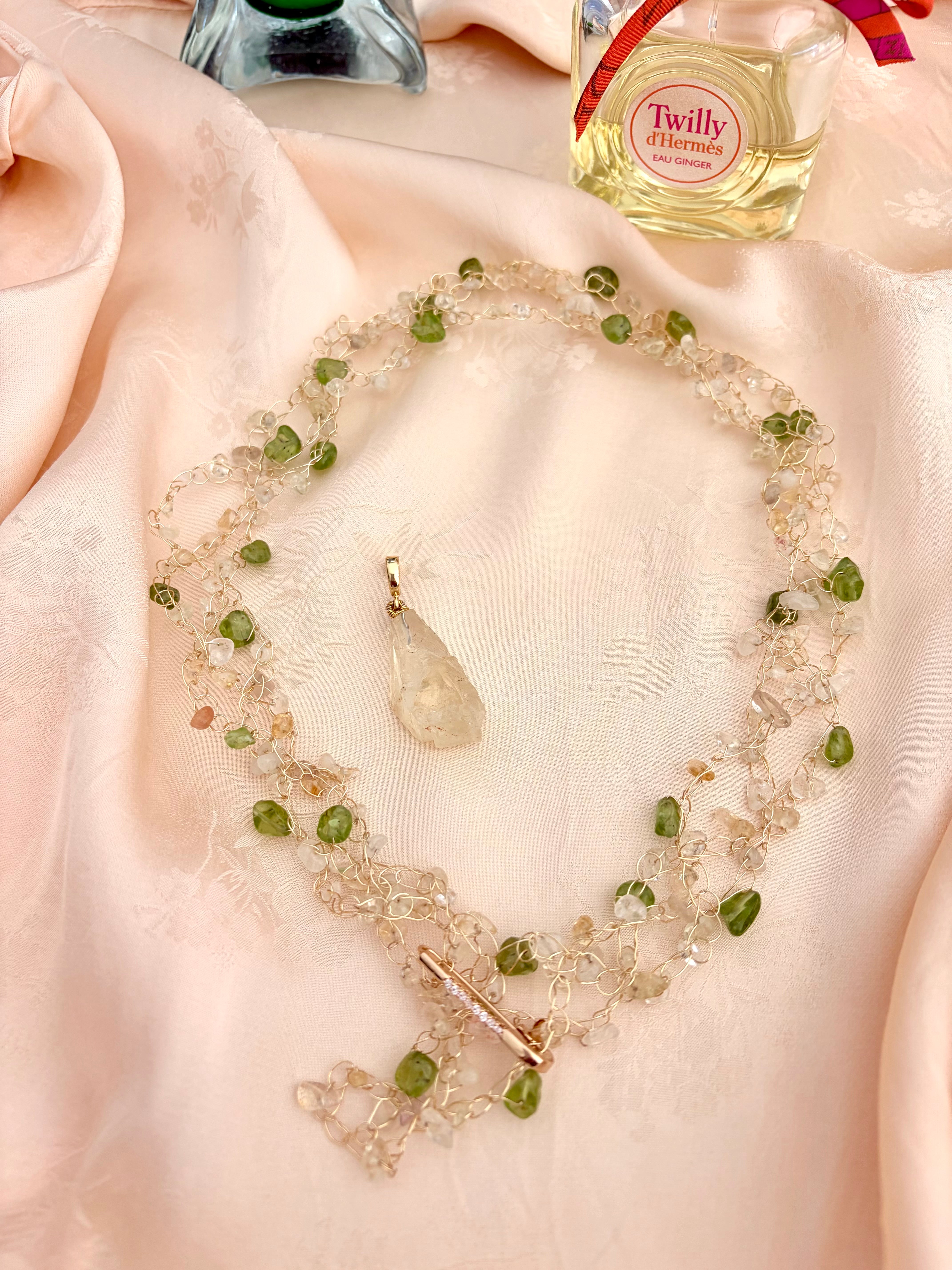 Spring Whisper crafted with natural Citrine and Peridot gemstones Necklace