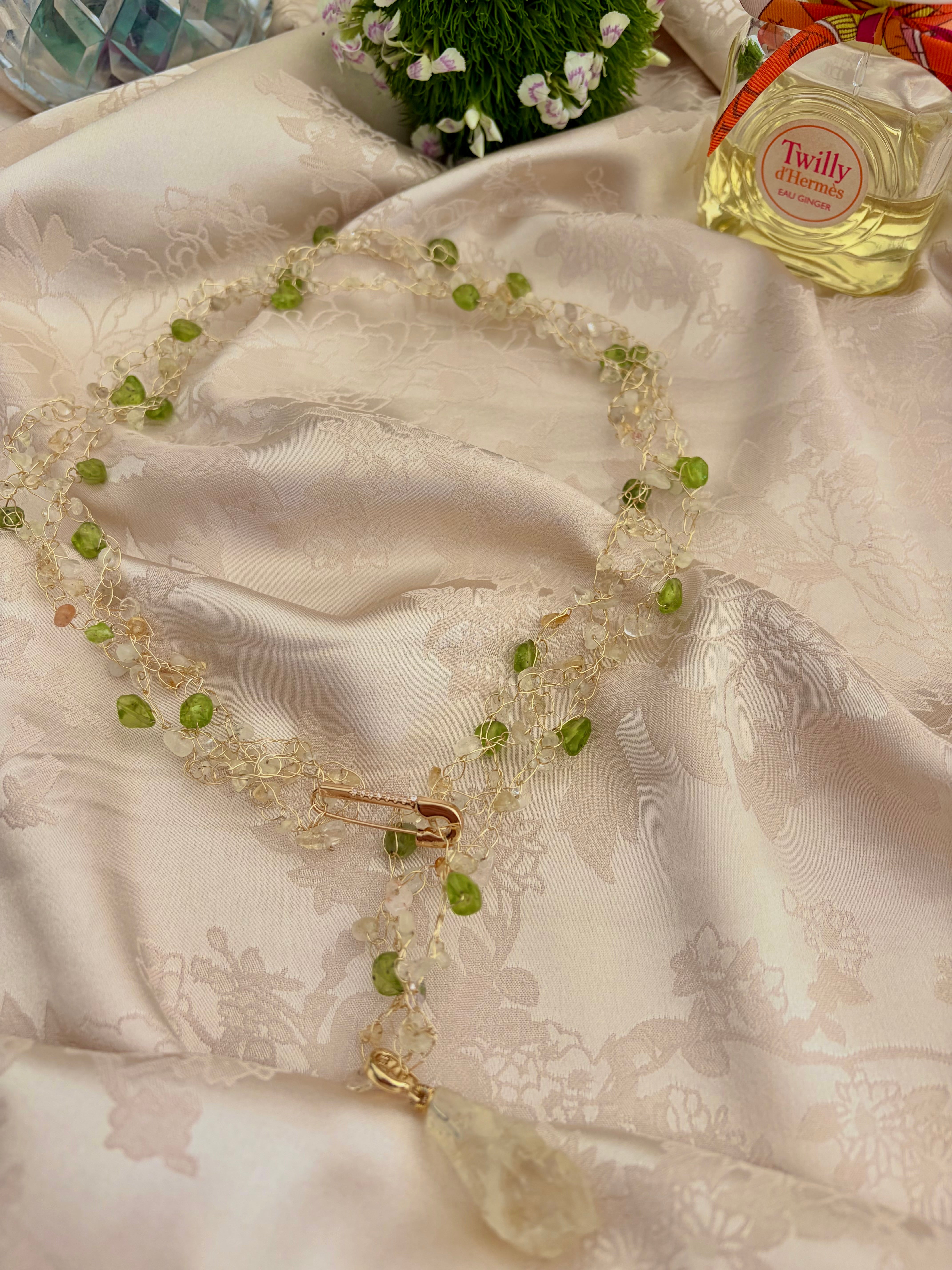 Spring Whisper crafted with natural Citrine and Peridot gemstones Necklace