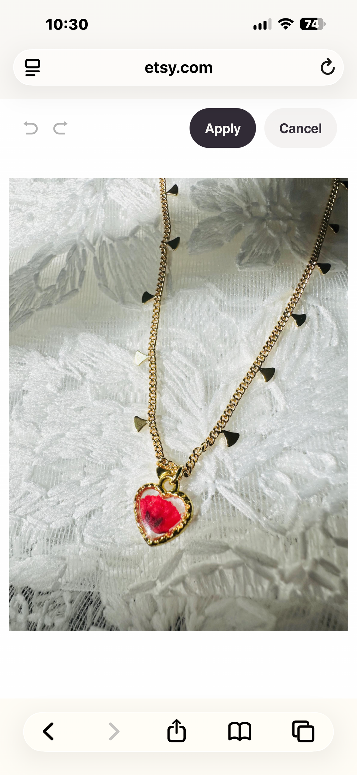 Gold plated resin necklace with red wildflower