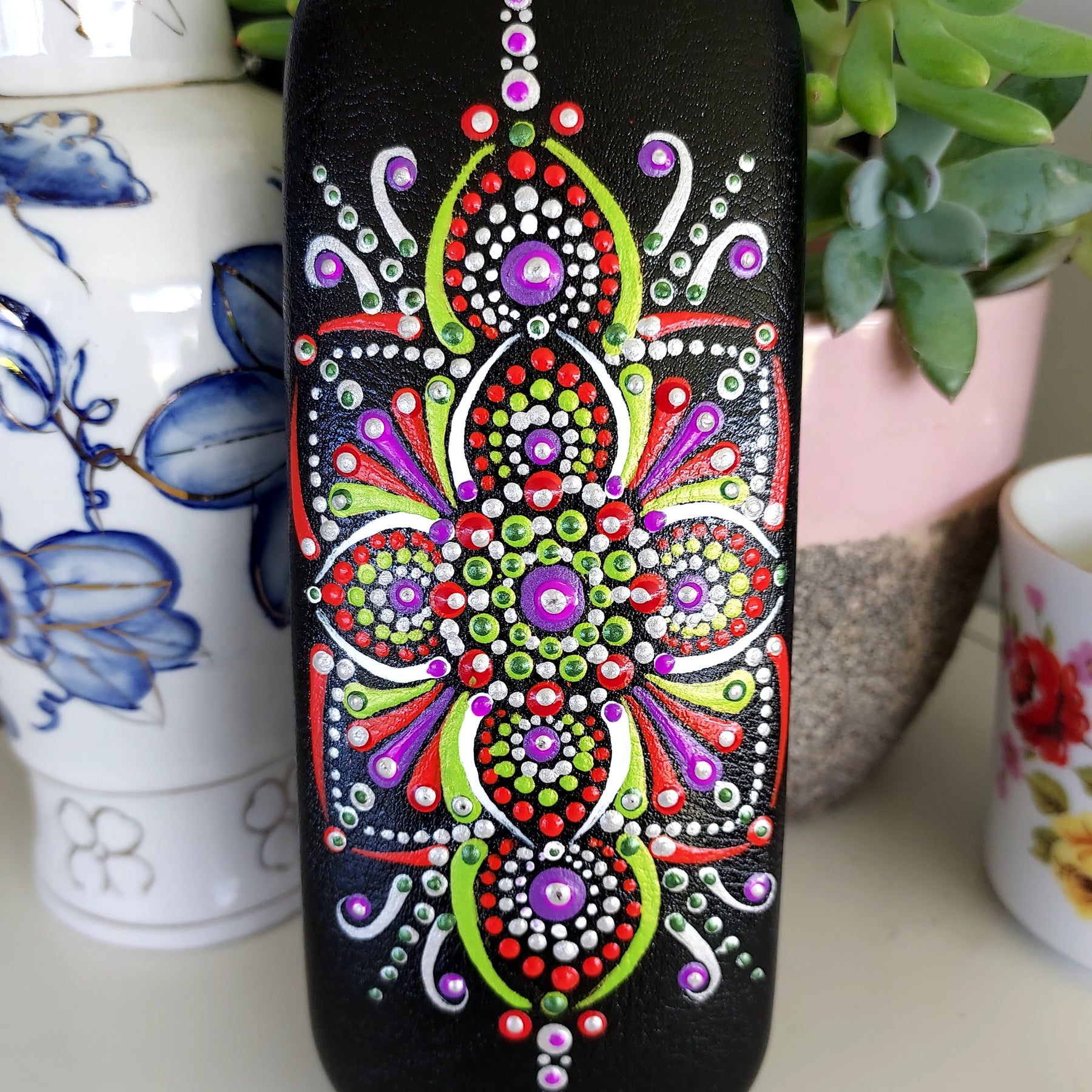 Handpainted original Dot Art design Spectacle Case called "Paradise"