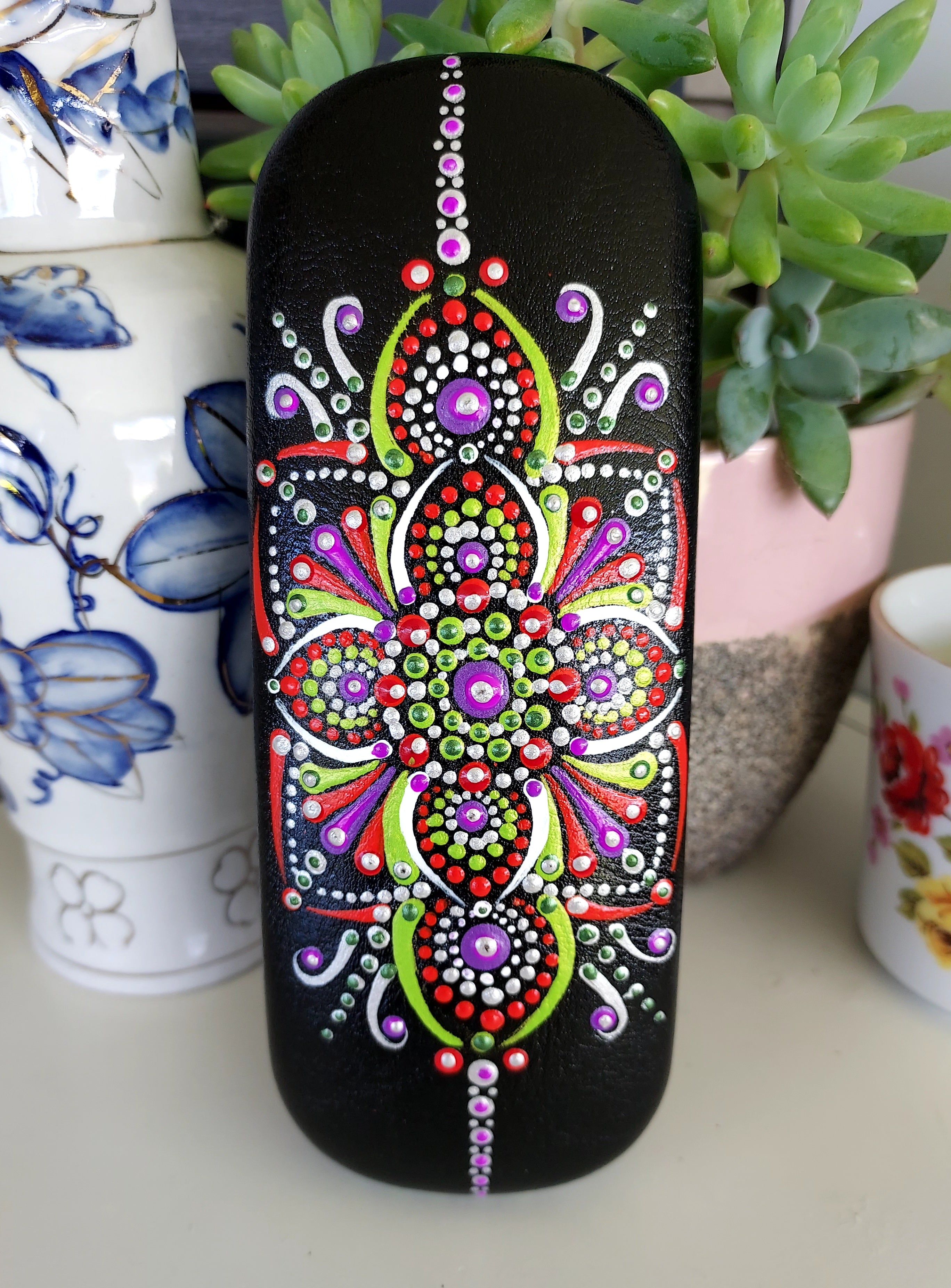 Handpainted original Dot Art design Spectacle Case called "Paradise"