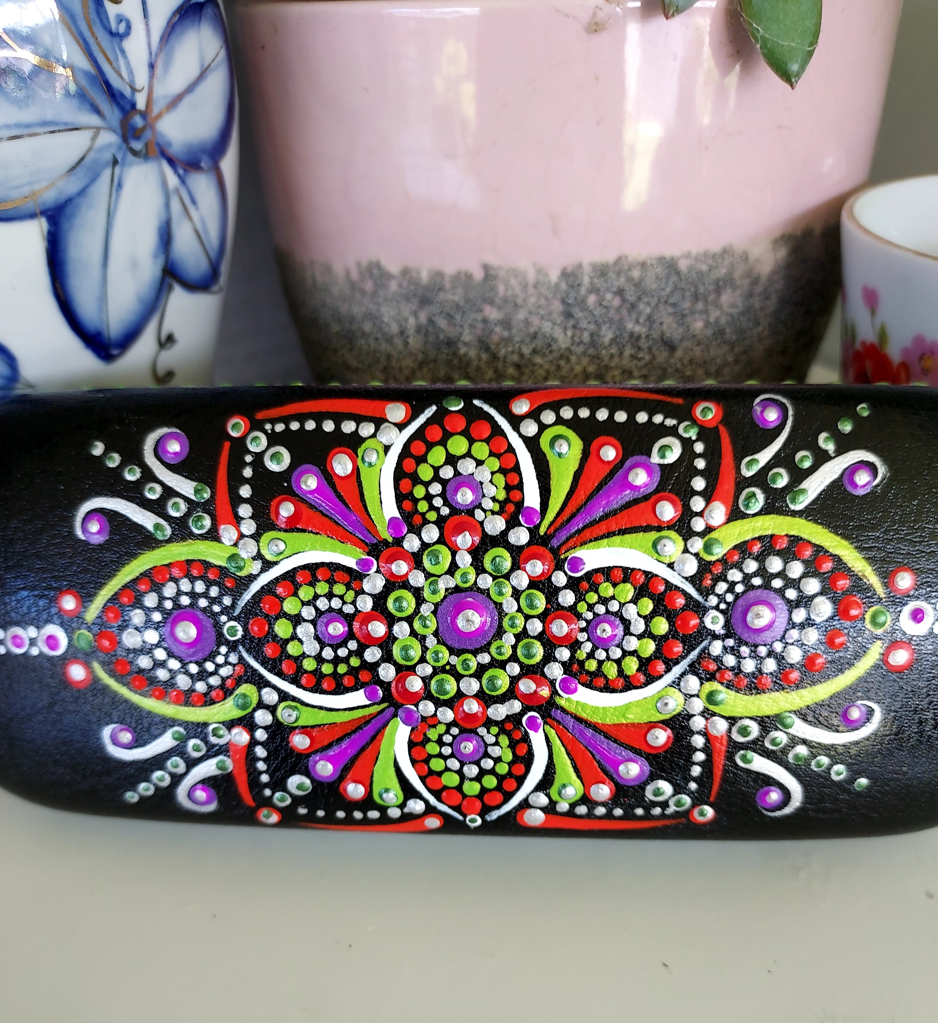 Handpainted original Dot Art design Spectacle Case called "Paradise"