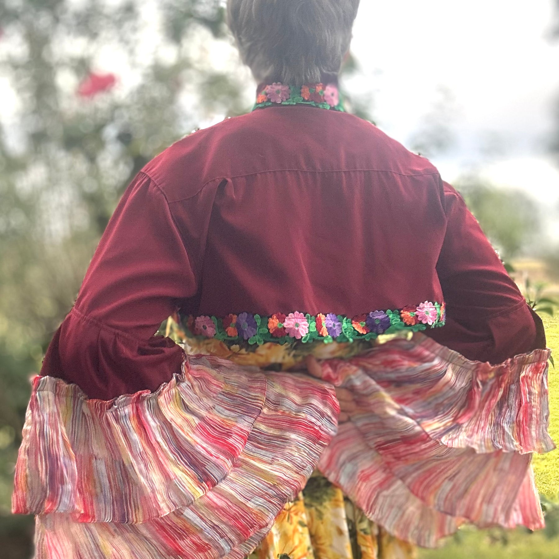Upcycled Maroon Bolero Topper Full Chiffon Sleeves