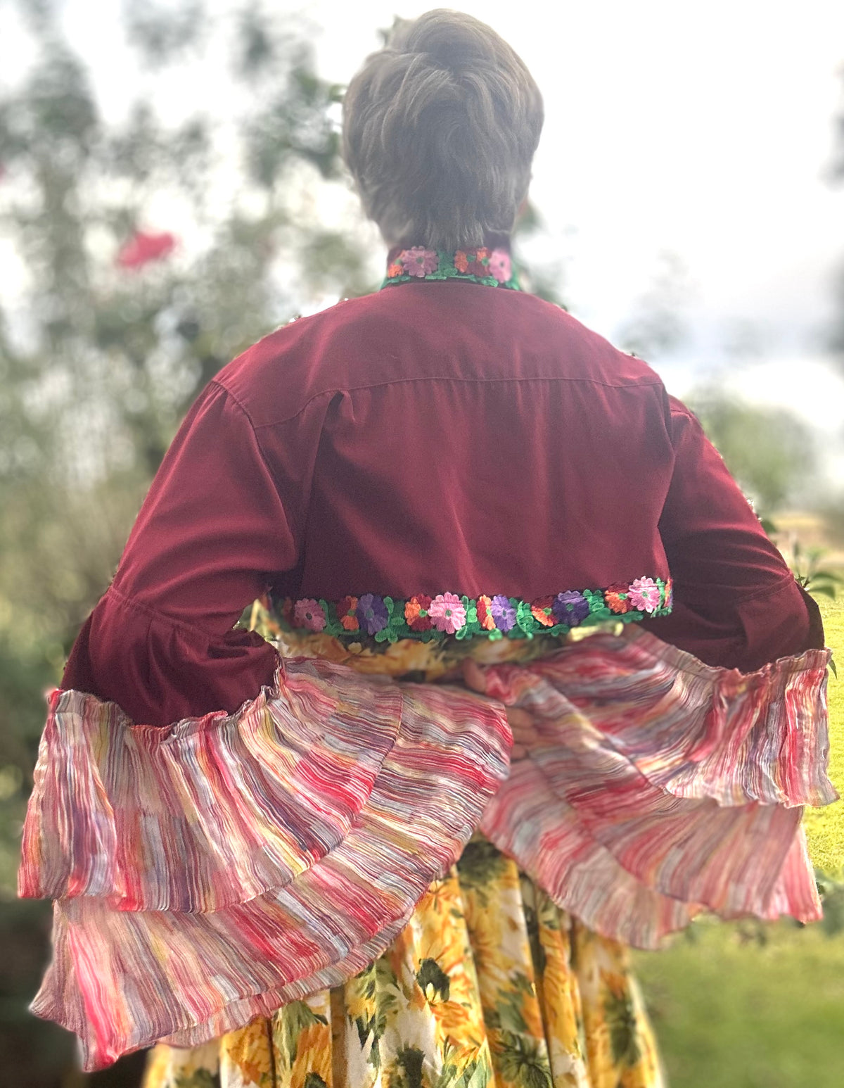 Upcycled Maroon Bolero Topper Full Chiffon Sleeves