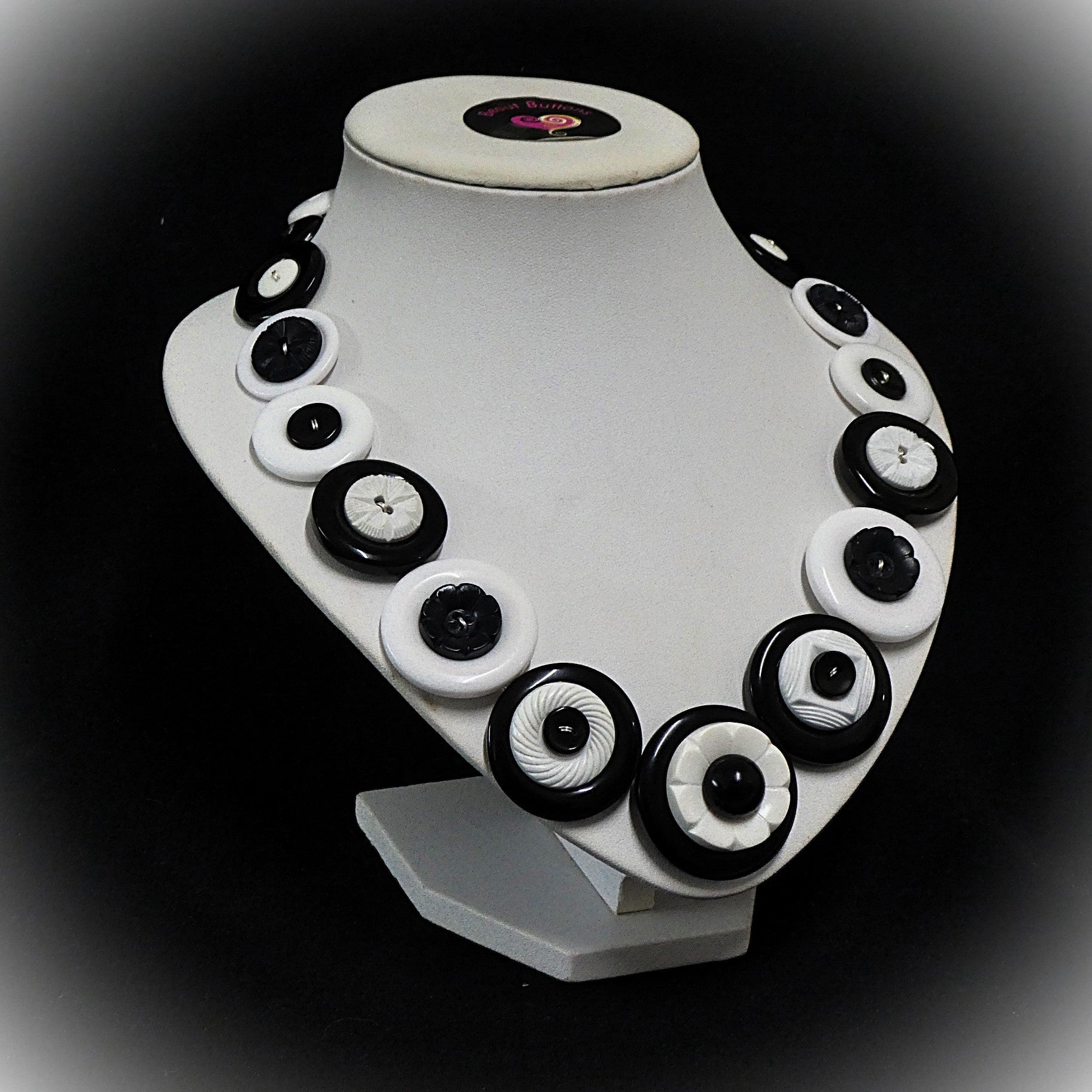 Button necklace - Black and White Night