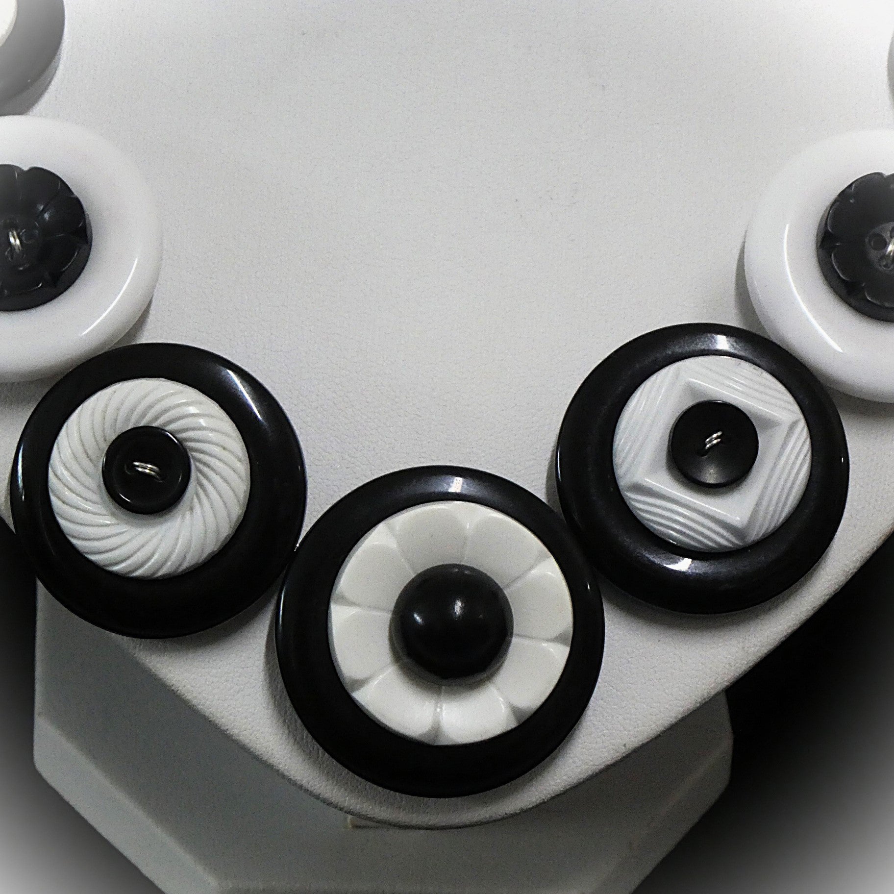 Button necklace - Black and White Night