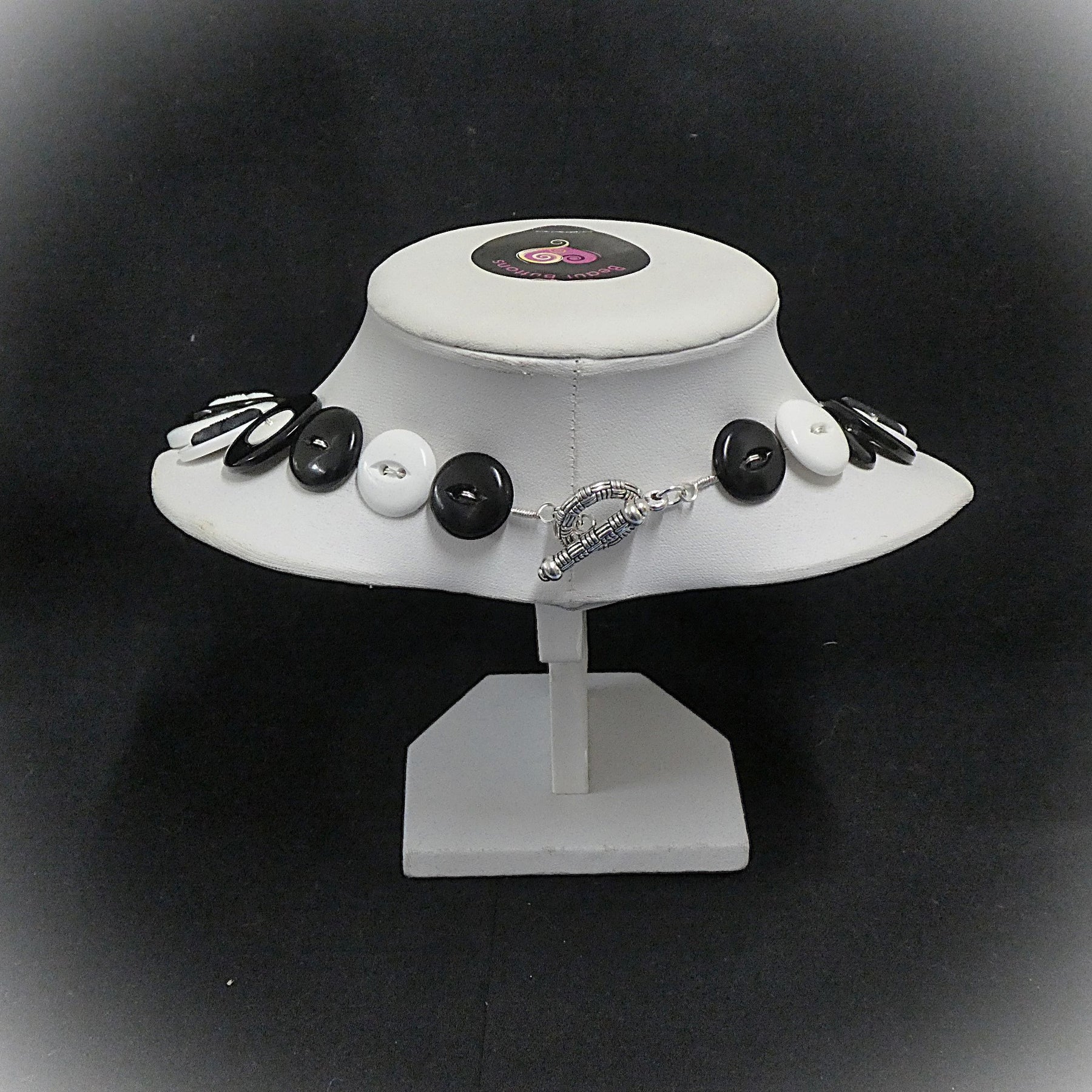 Button necklace - Black and White Night