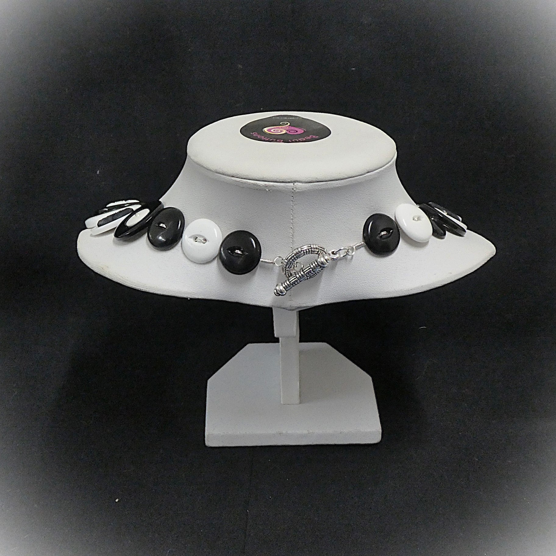 Button necklace - Black and White Night