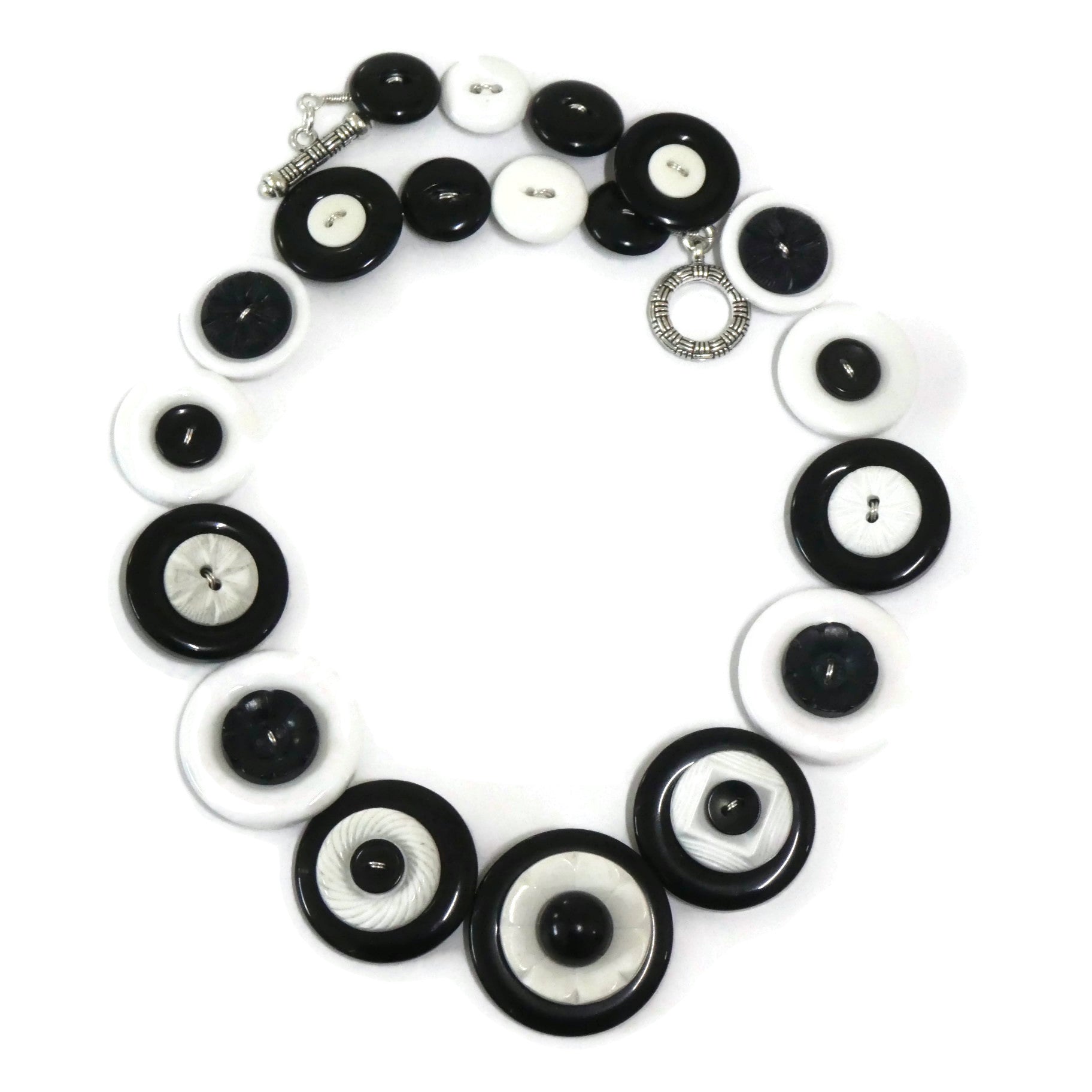 Button necklace - Black and White Night