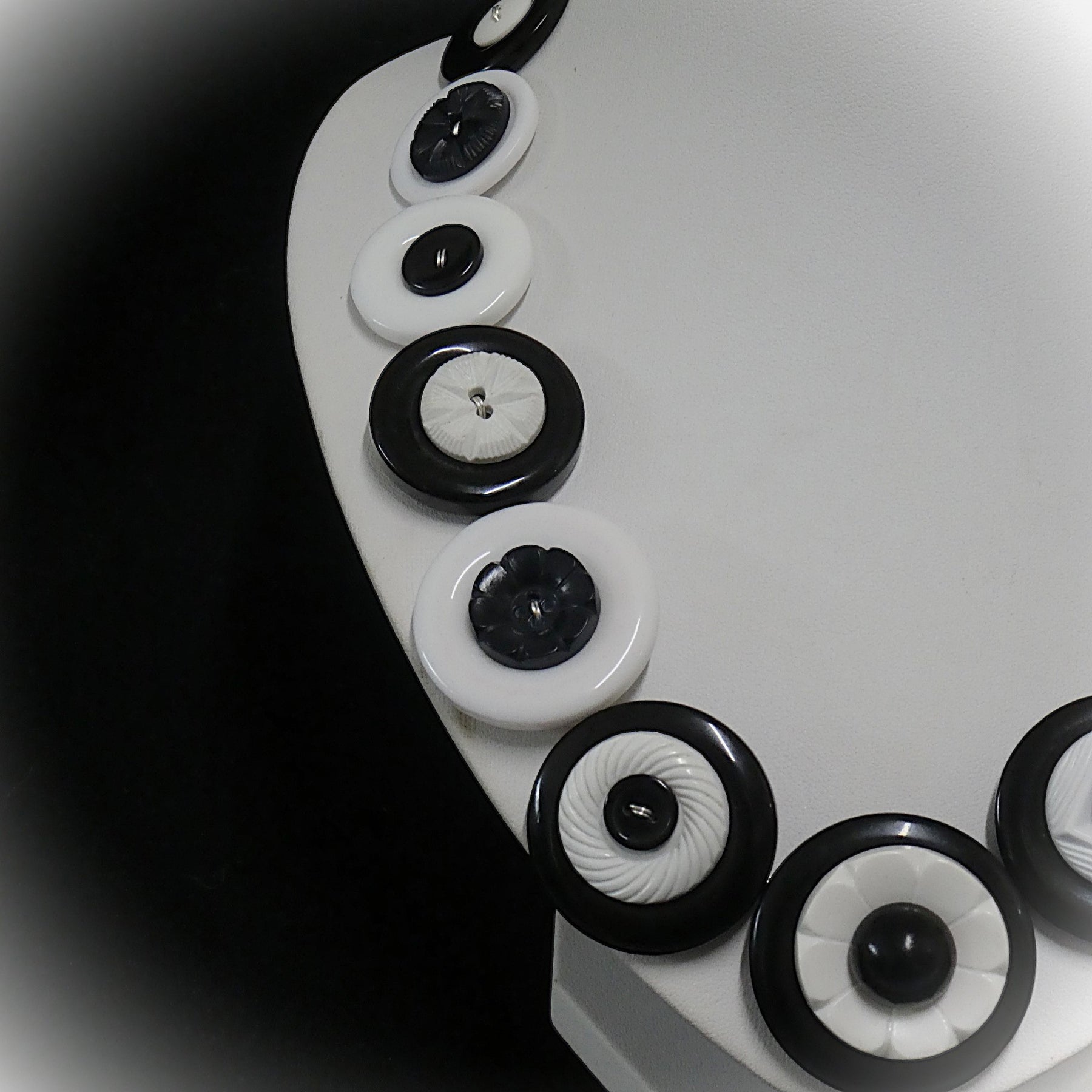 Button necklace - Black and White Night
