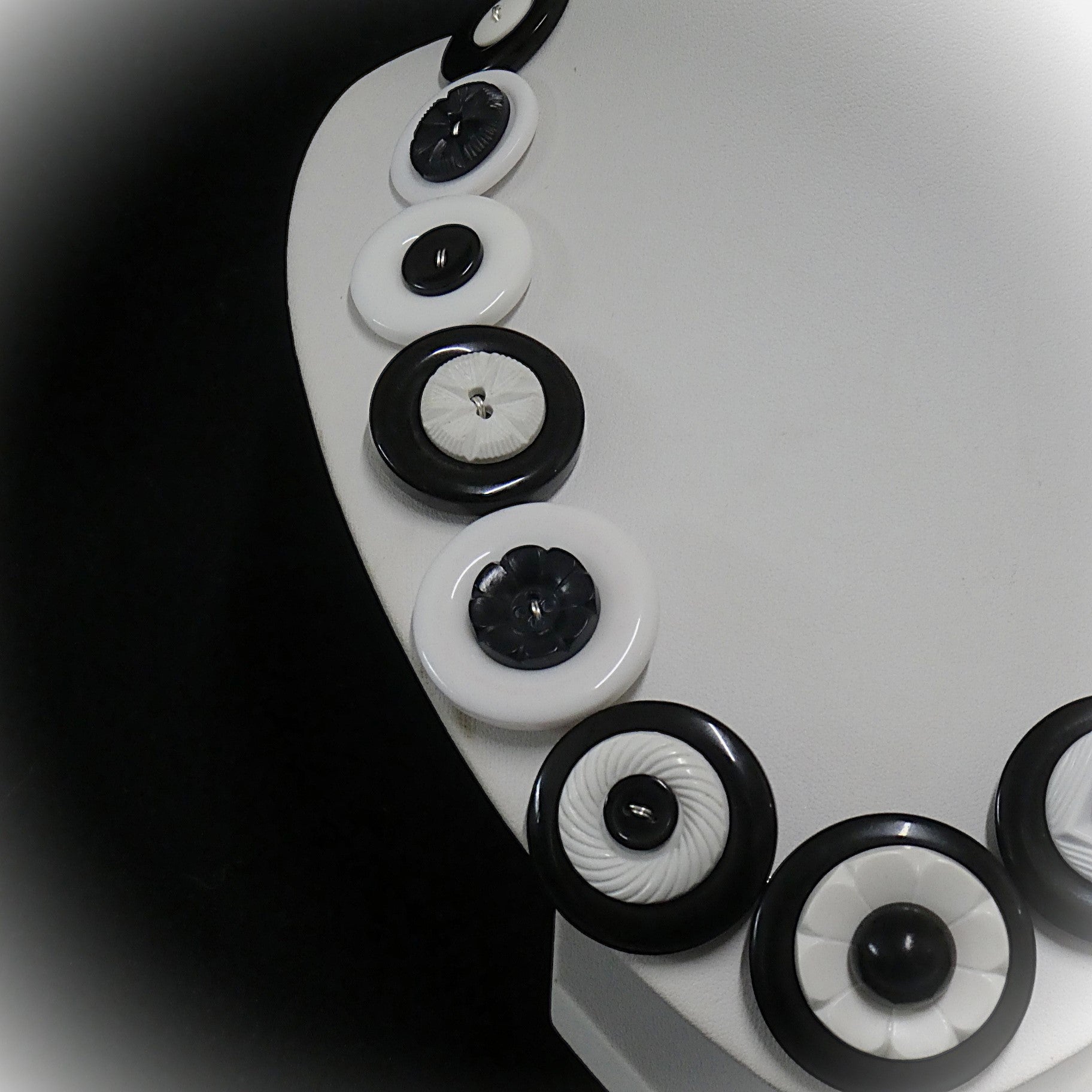 Button necklace - Black and White Night