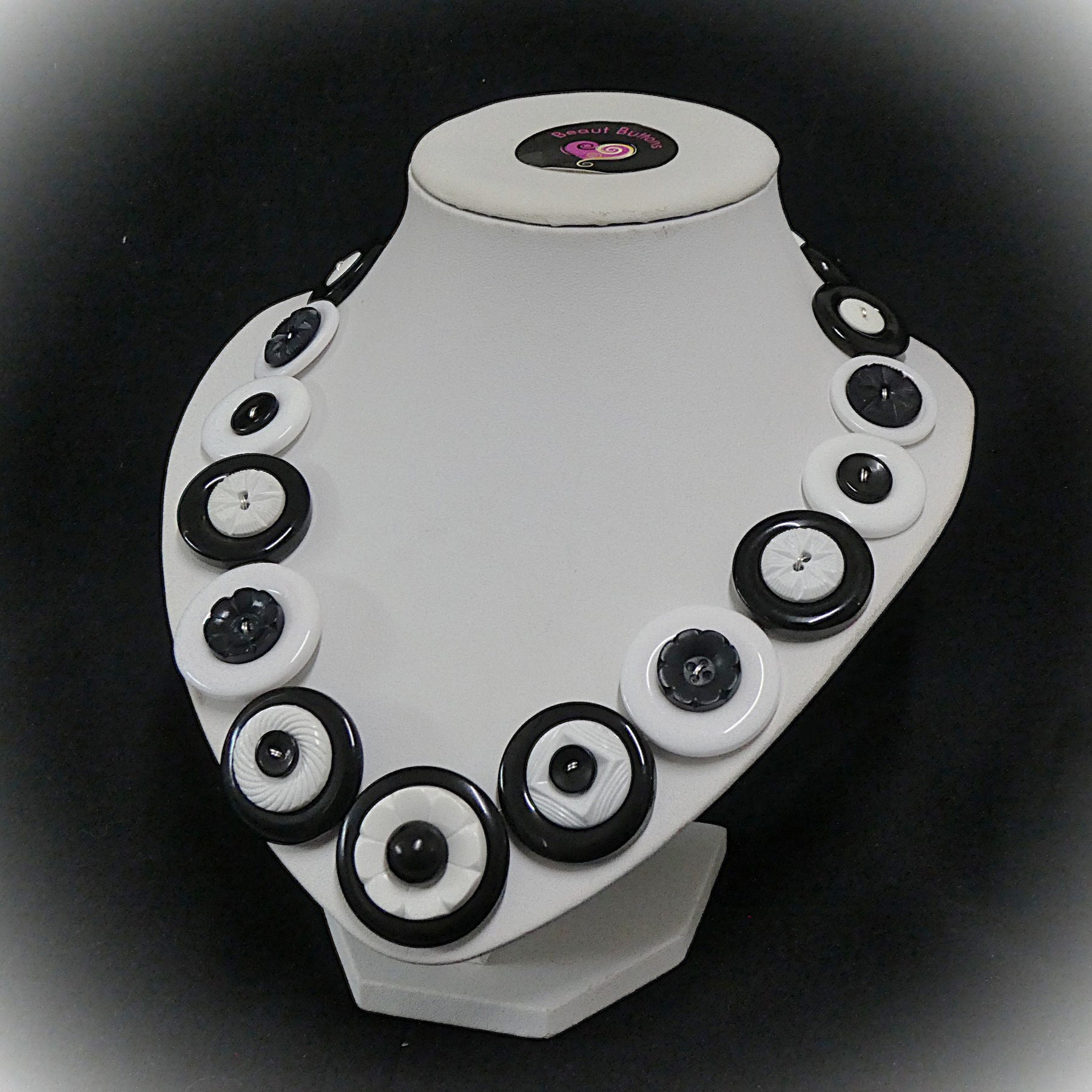 Button necklace - Black and White Night