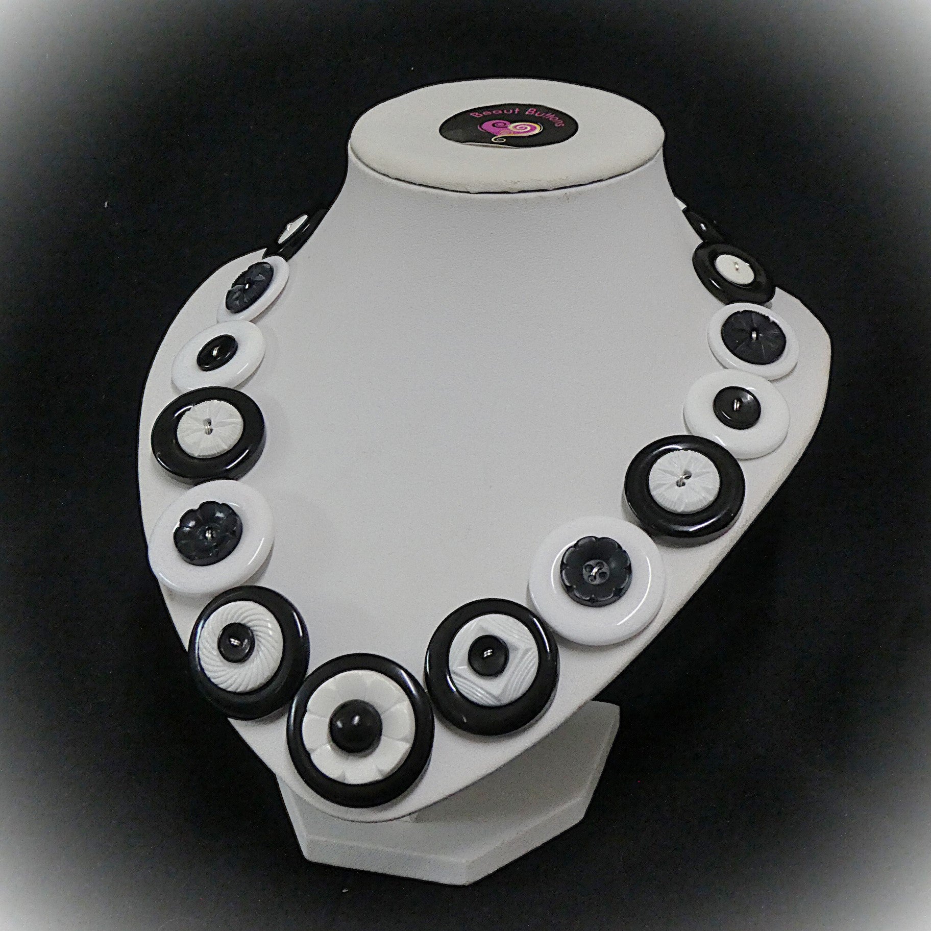 Button necklace - Black and White Night