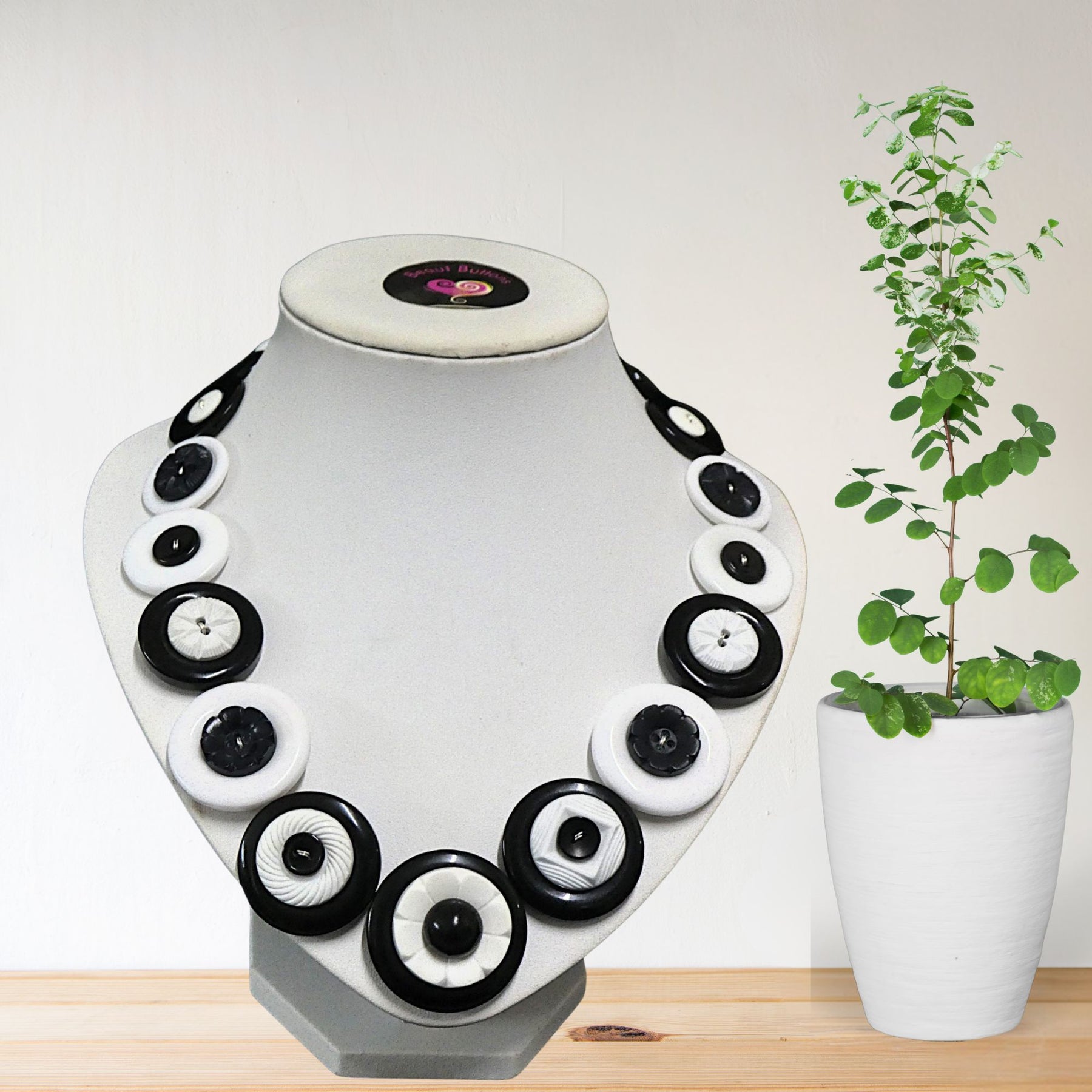 Button necklace - Black and White Night
