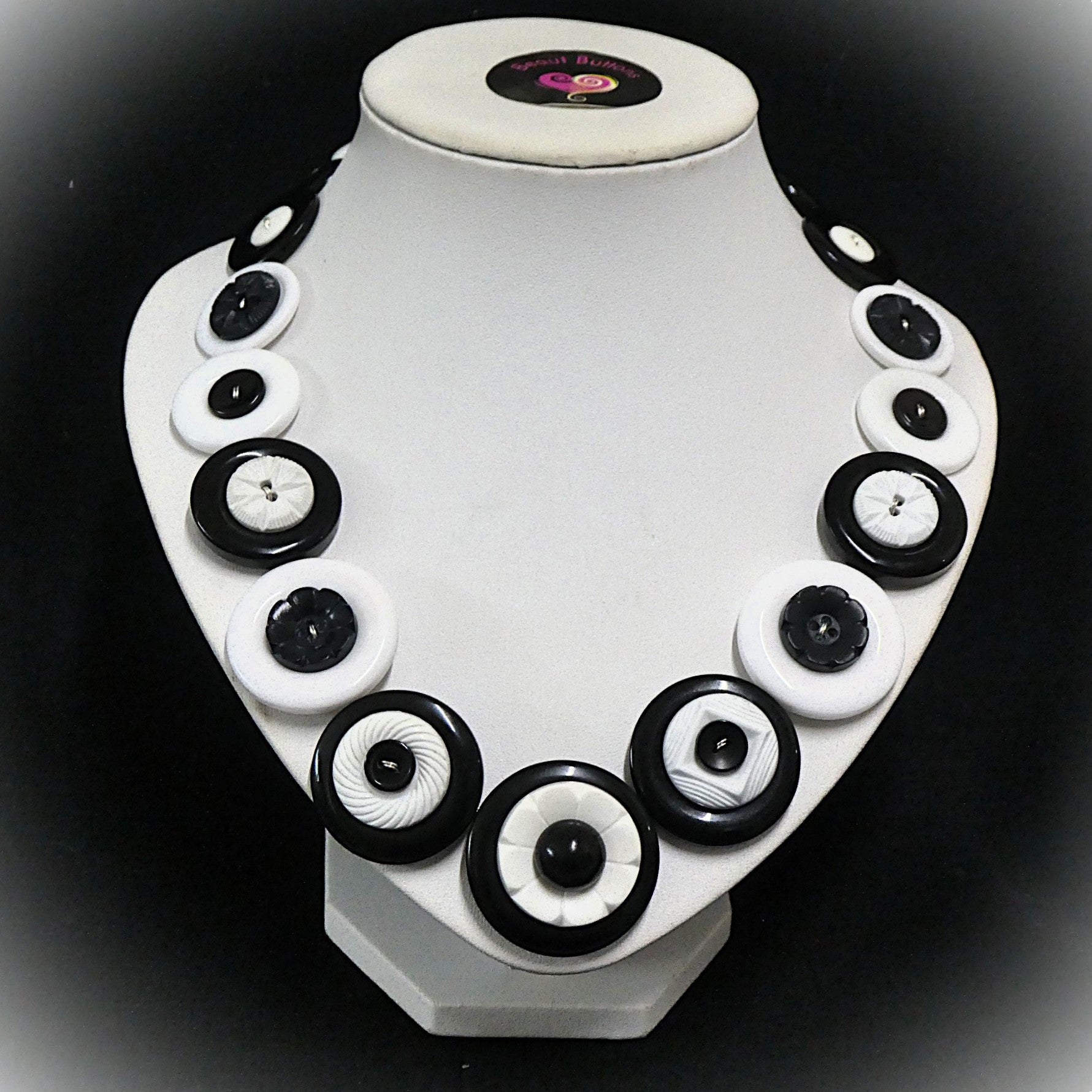 Button necklace - Black and White Night